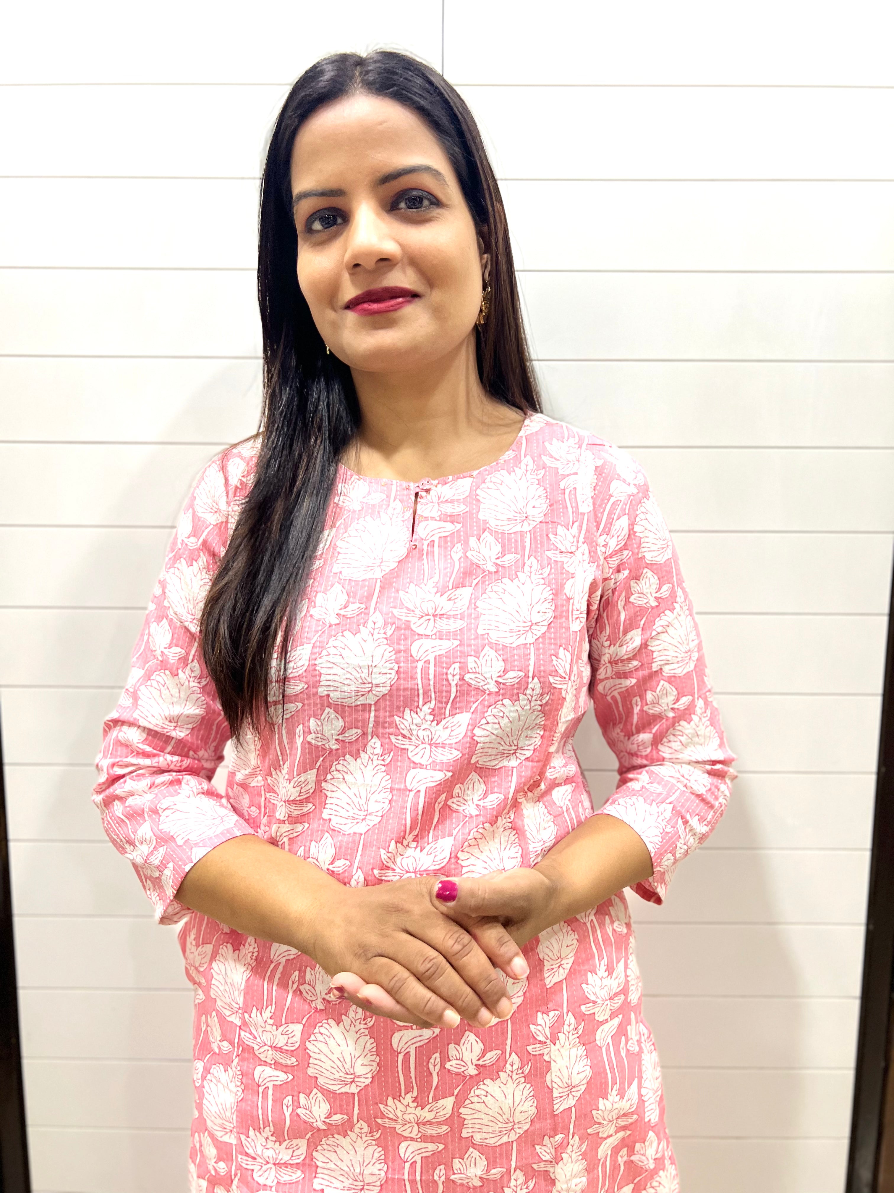 Mumzhug Pink Jaipuri Kantha Print Pure Cotton Feeding Kurta