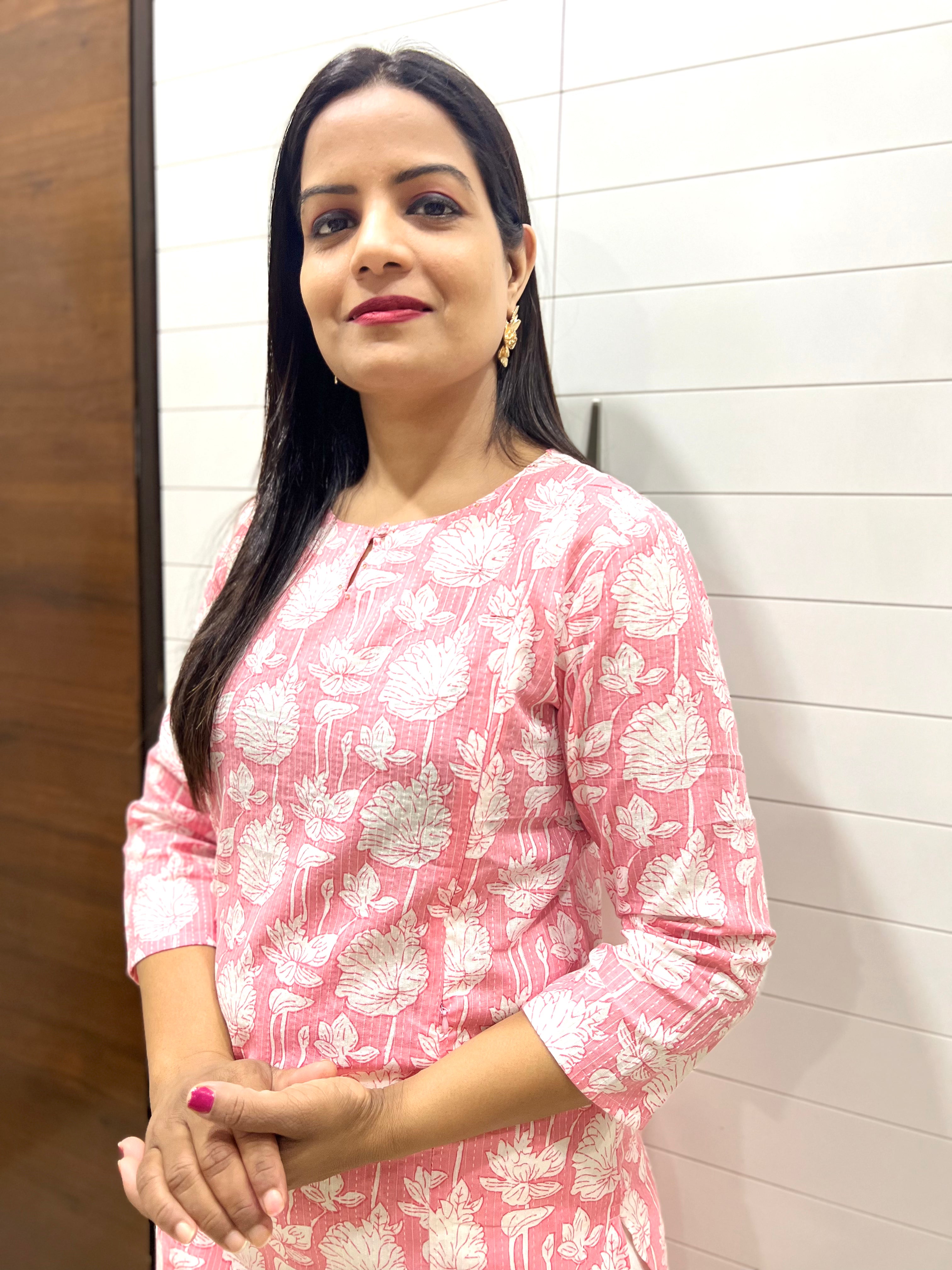 Mumzhug Pink Jaipuri Kantha Print Pure Cotton Feeding Kurta