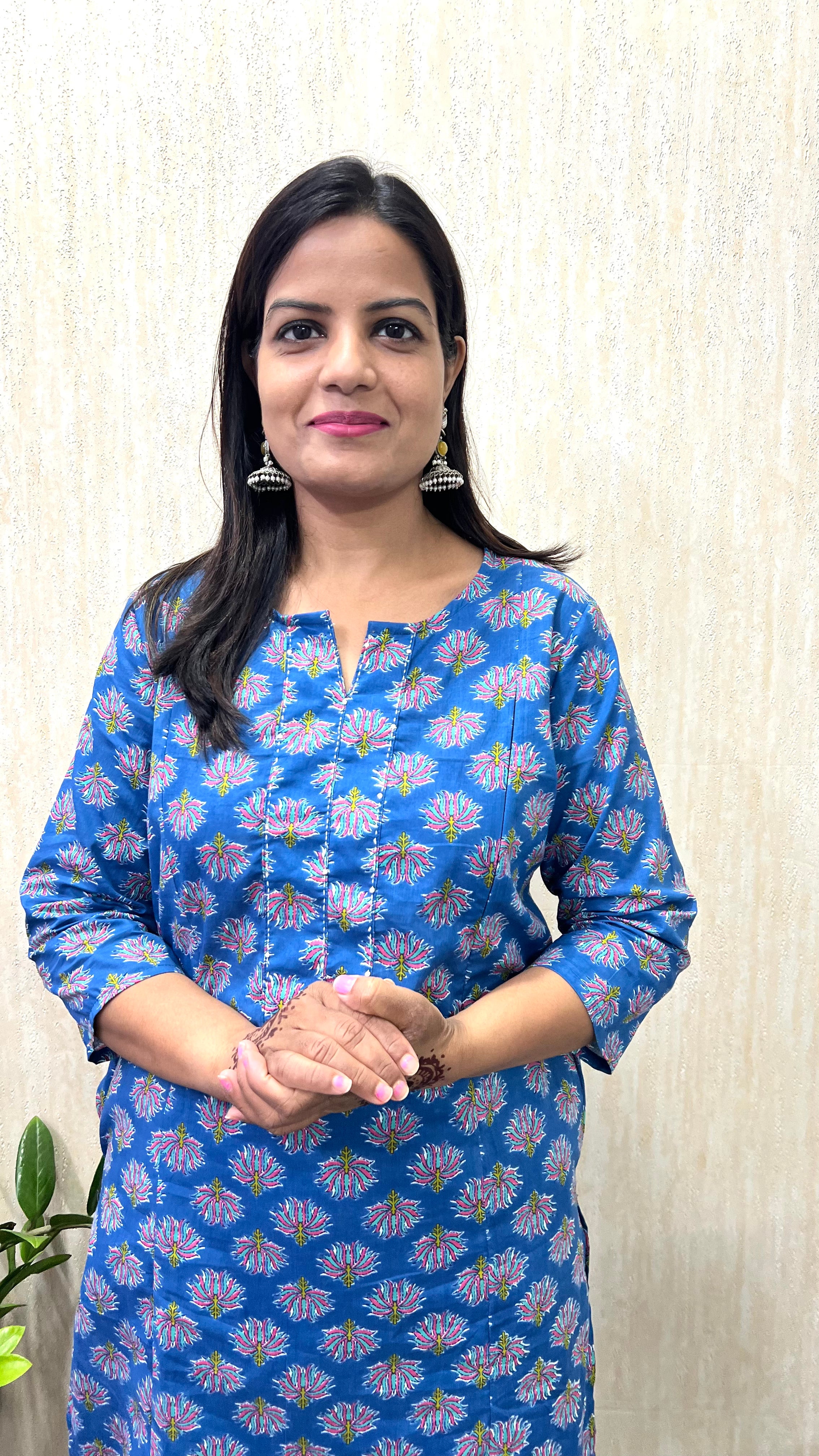 MUMZHUG Pure Cotton Blue Booti Jaipuri Feeding Kurta | Nursing Kurta