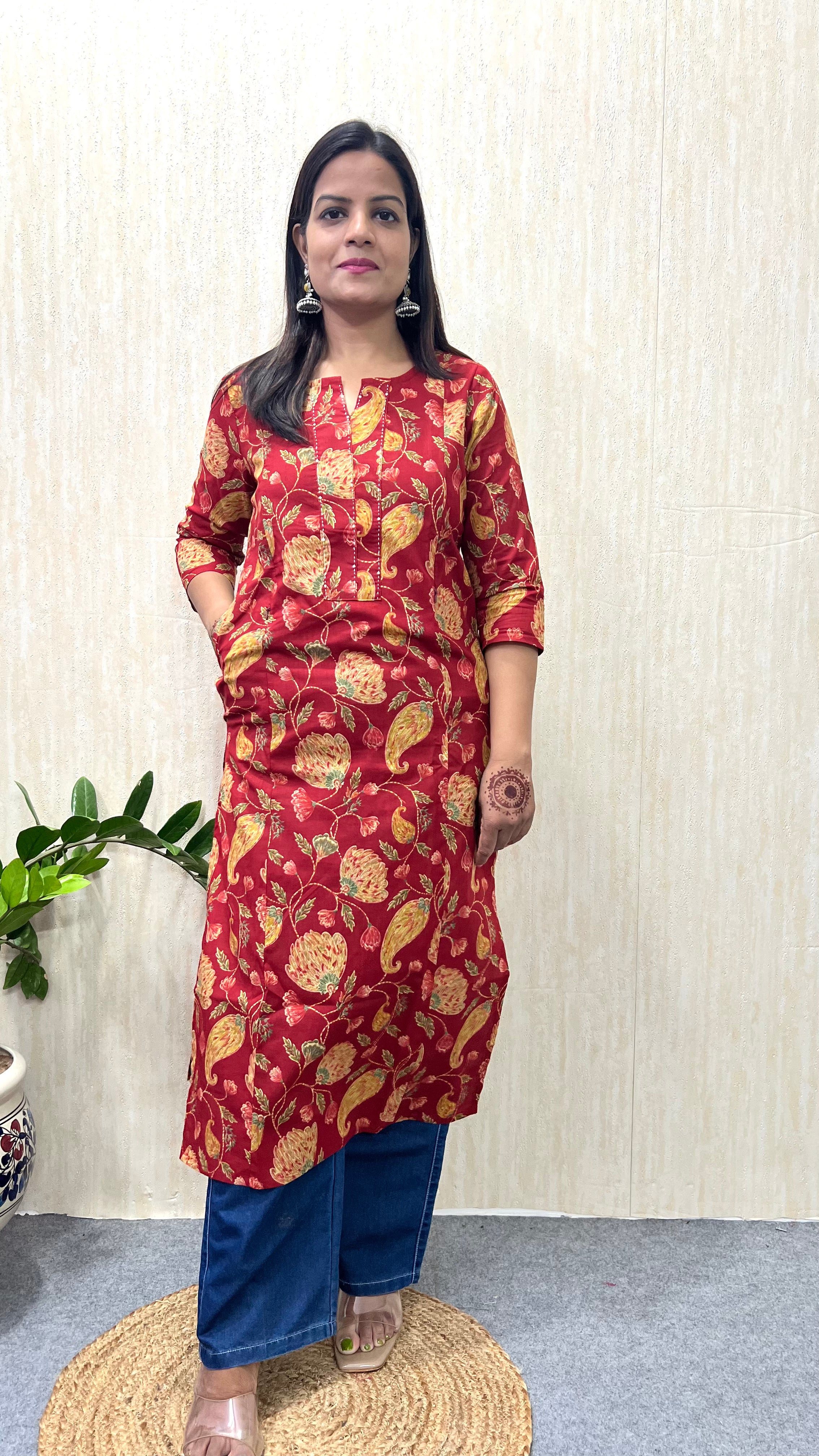 MUMZHUG Pure Cotton Jaipuri Feeding Kurta – Tomato Red Nursing Kurta