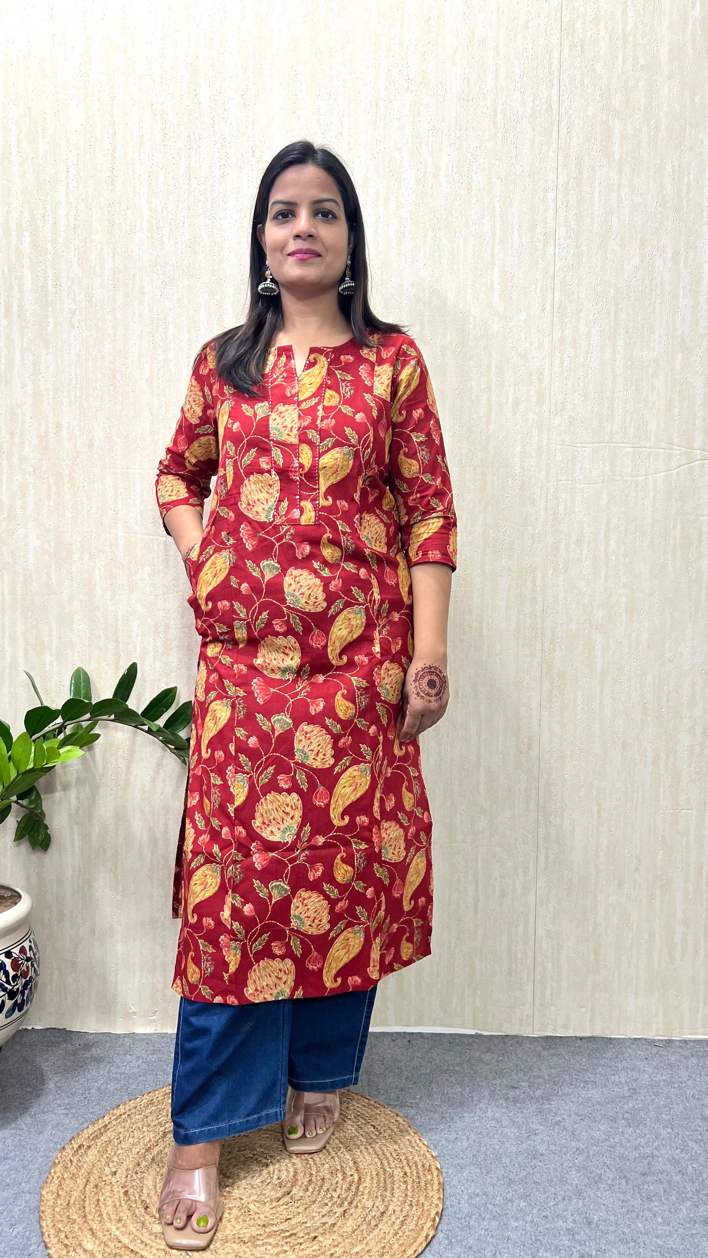 MUMZHUG Pure Cotton Jaipuri Feeding Kurta – Tomato Red Nursing Kurta