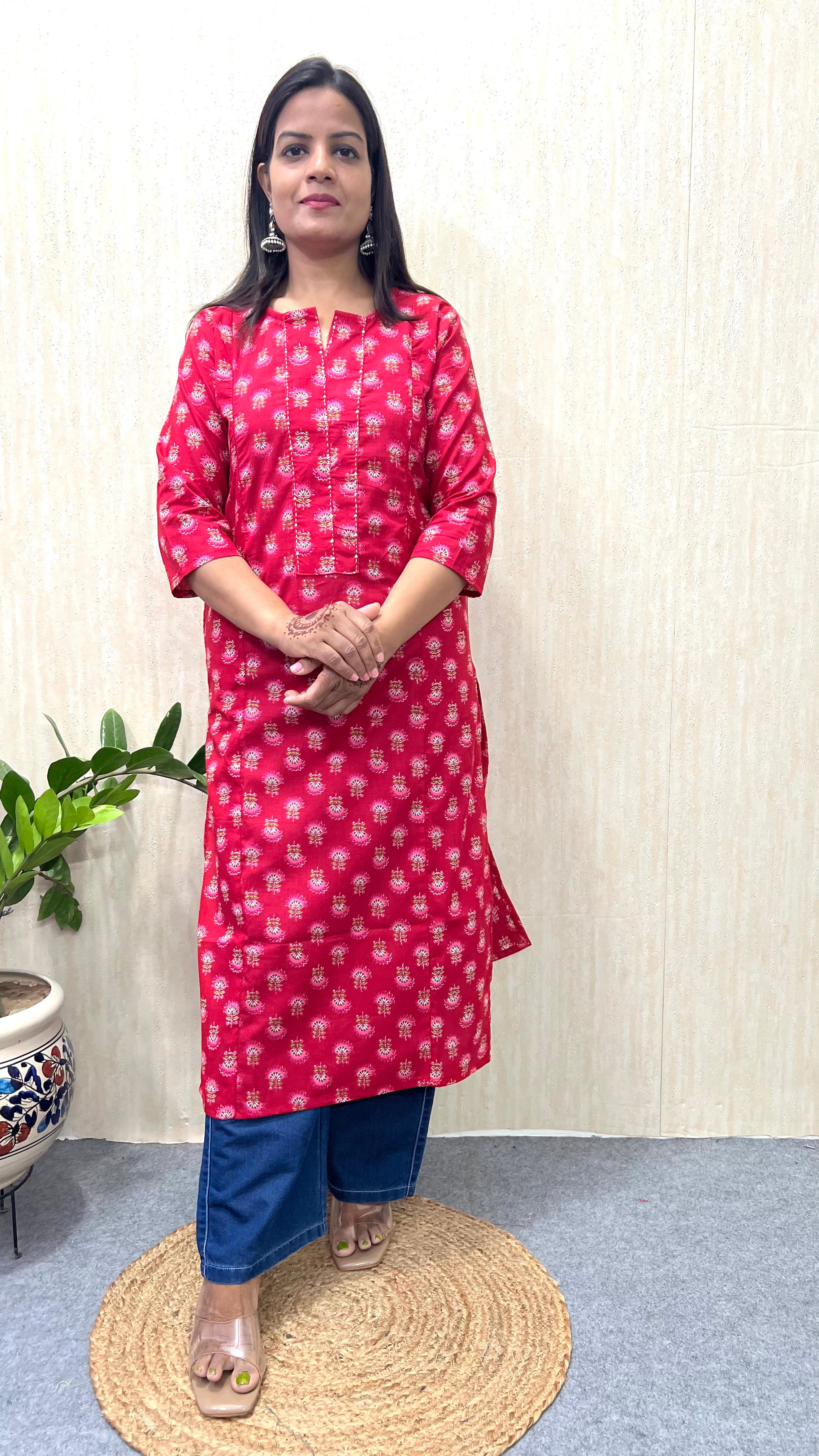 MUMZHUG Pure Cotton Fuchsia Booti Jaipuri Feeding Kurta | Nursing Wear
