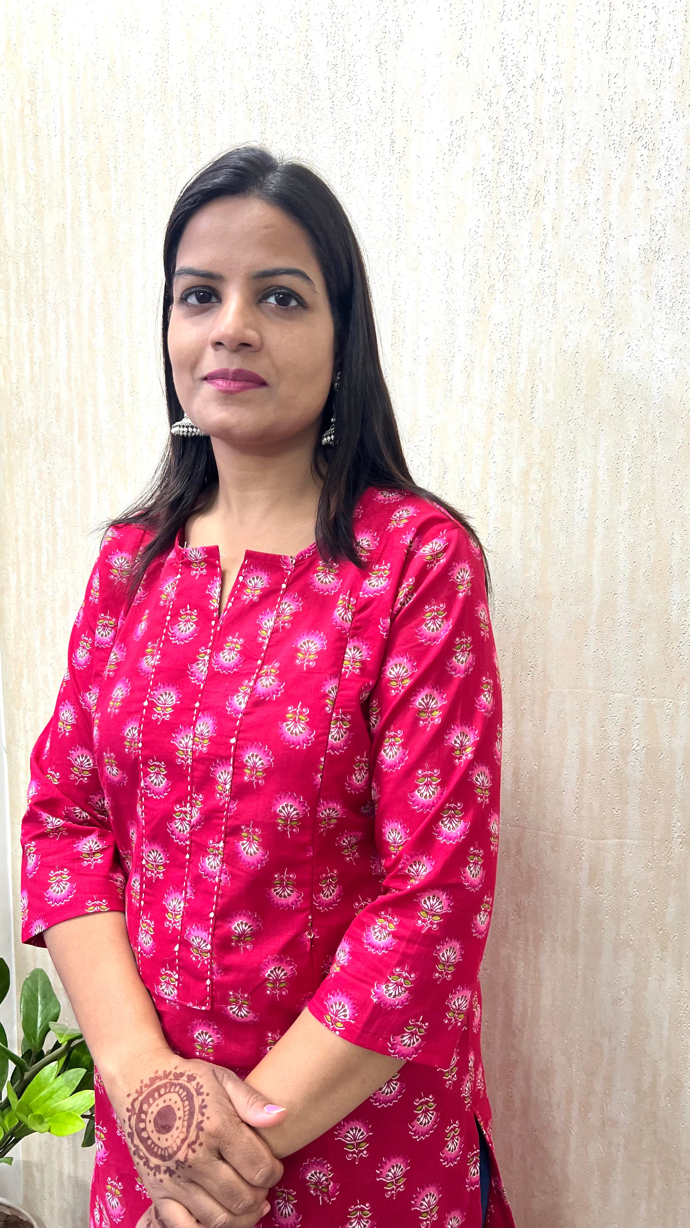 MUMZHUG Pure Cotton Fuchsia Booti Jaipuri Feeding Kurta | Nursing Wear
