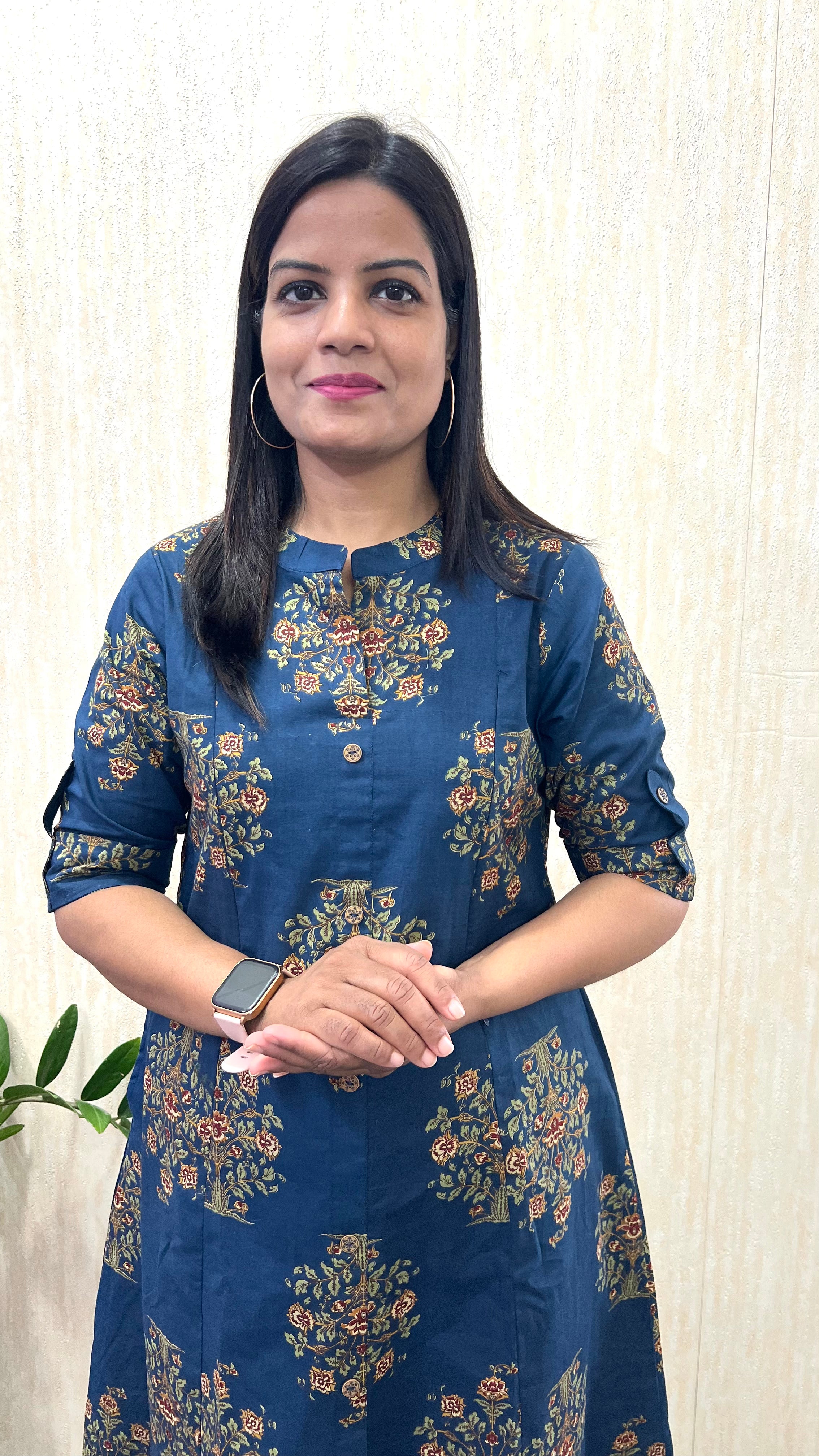 Mumzhug “Neel Gul” – Navy Blue Jaipuri Print Pure Cotton Feeding & Maternity Co-ord Set