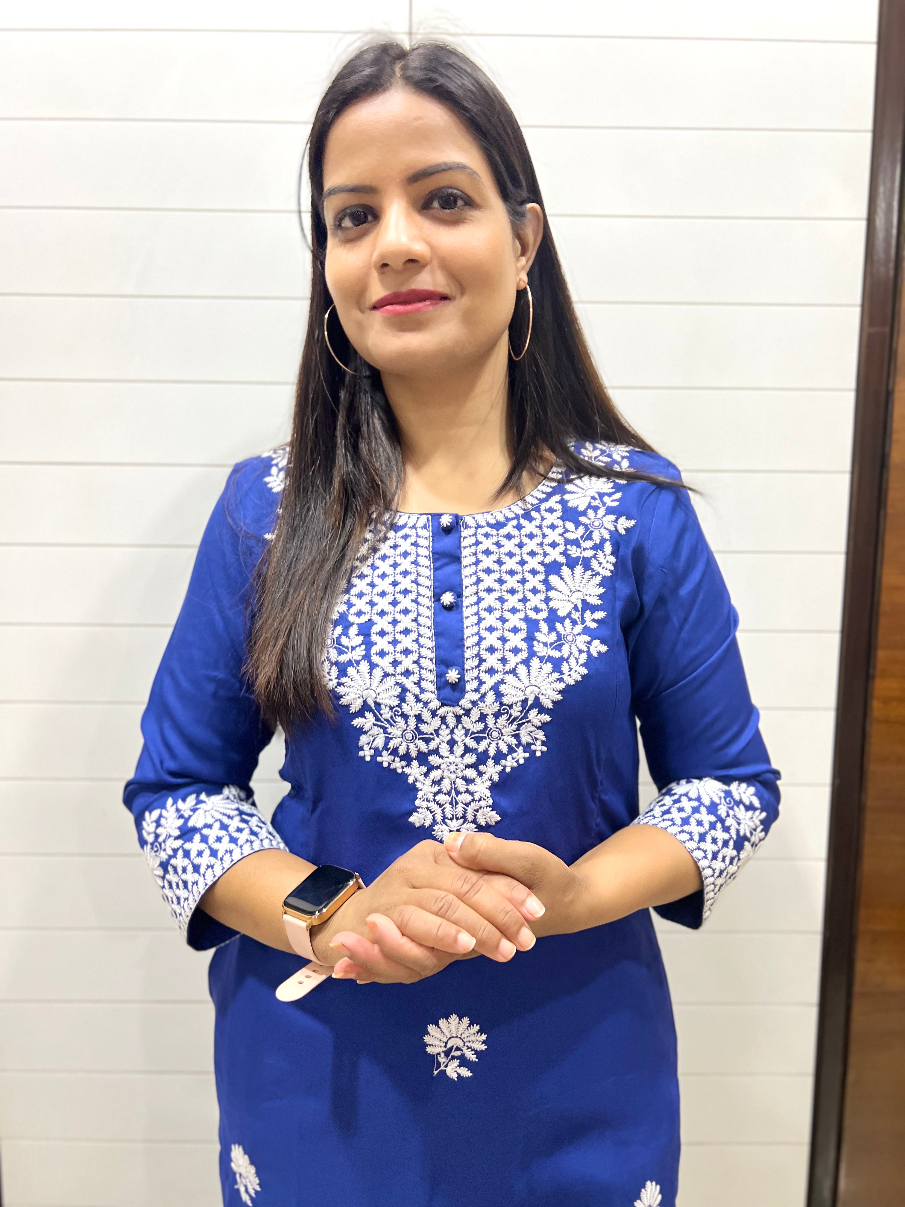 Mumzhug Royal Blue Viscose Rayon Embroidered Feeding Kurta with both side feeding Zipper