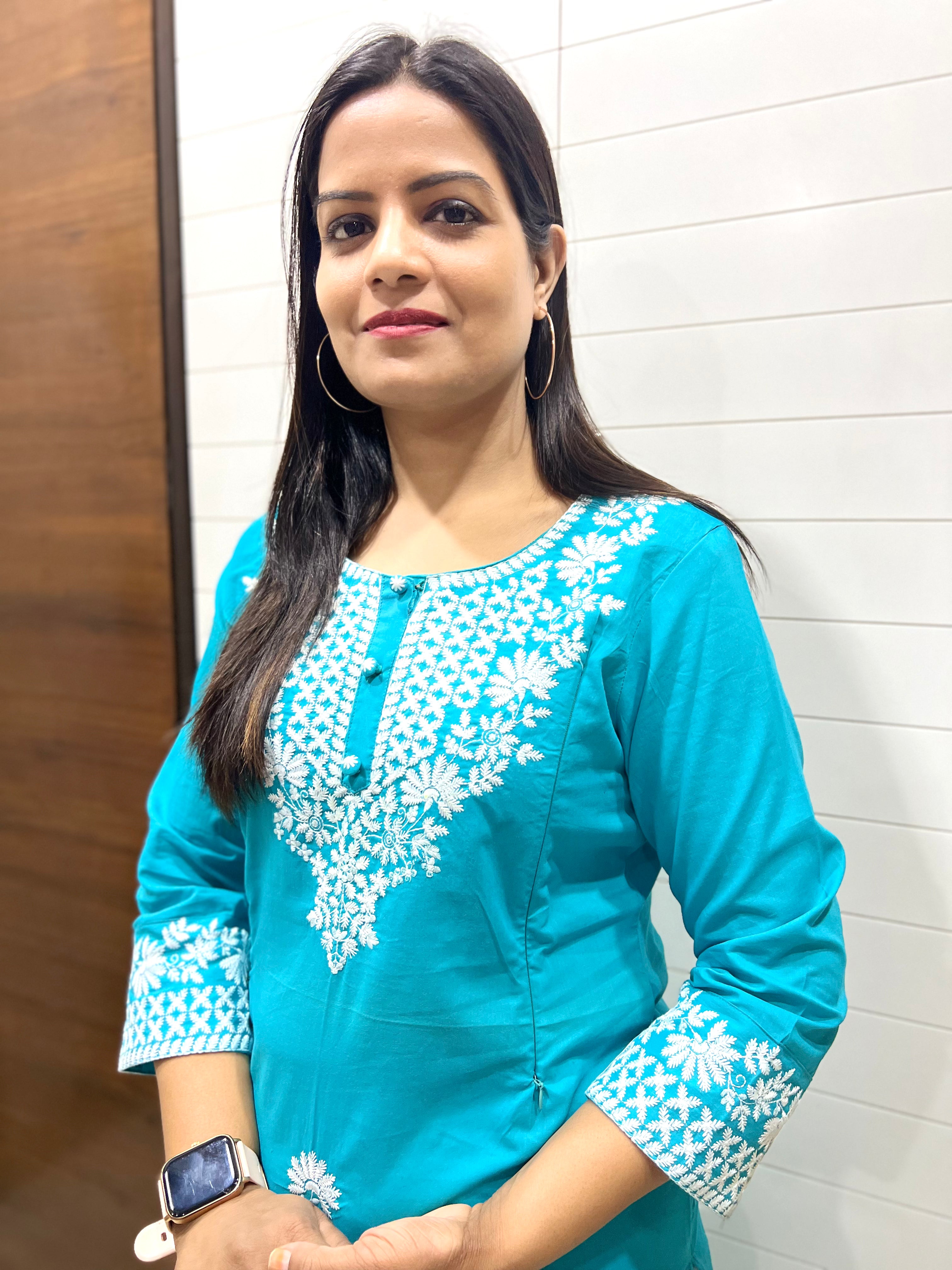 Mumzhug Blue Color Pure Cotton Embroidered Feeding Kurta