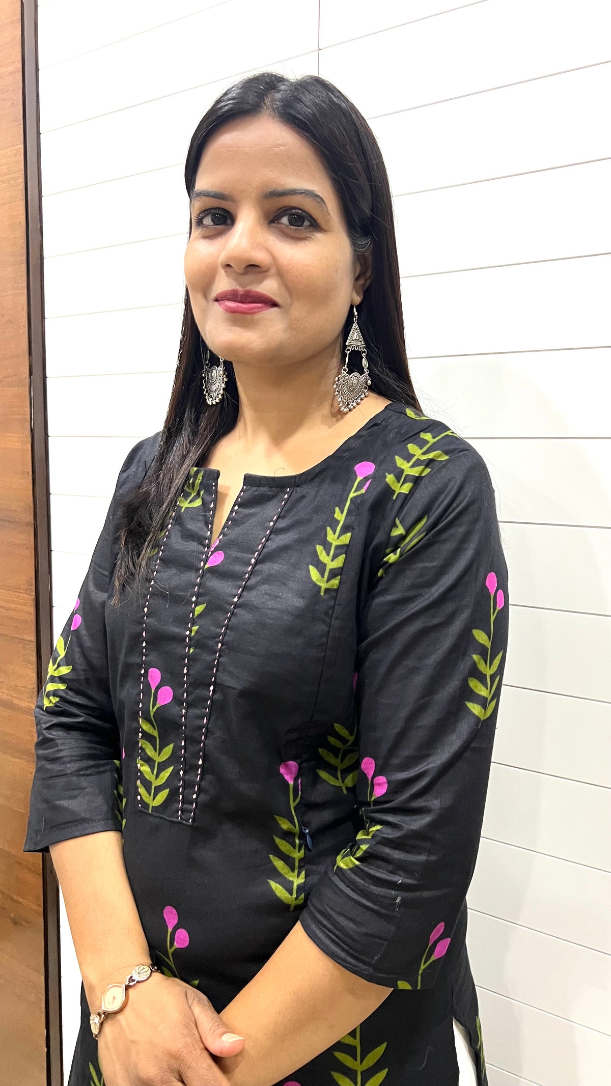 MUMZHUG Black Jaipuri Print Pure Cotton Feeding Kurta | Nursing & Maternity Wear