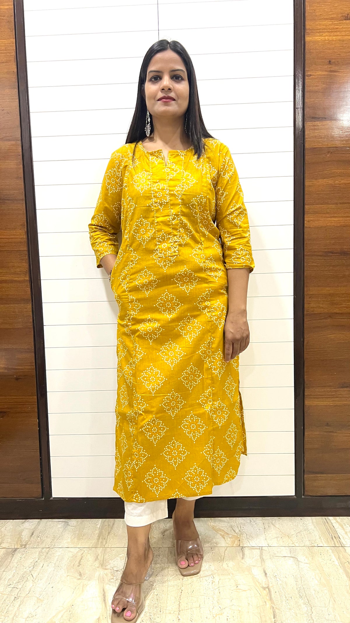 MUMZHUG Mustard Jaipuri Bandhej Print Pure Cotton Feeding Kurta | Nursing & Maternity Wear