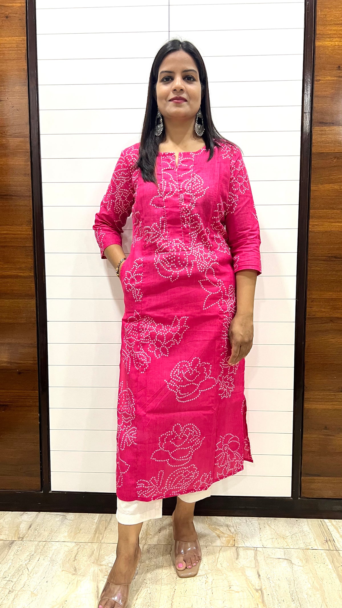 MUMZHUG Pink Jaipuri Bandhej Print Pure Cotton Feeding Kurta | Nursing & Maternity Wear