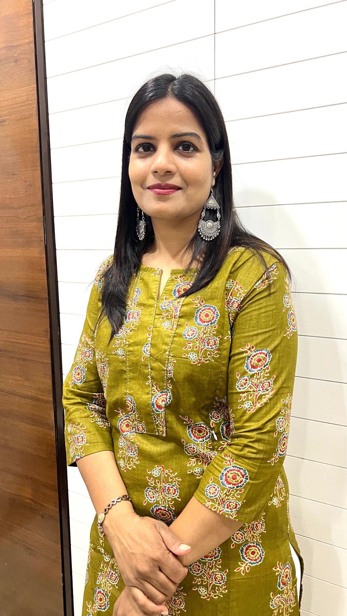 MUMZHUG Mehandi Green Jaipuri Bandhej Print Pure Cotton Feeding Kurta | Nursing & Maternity Wear