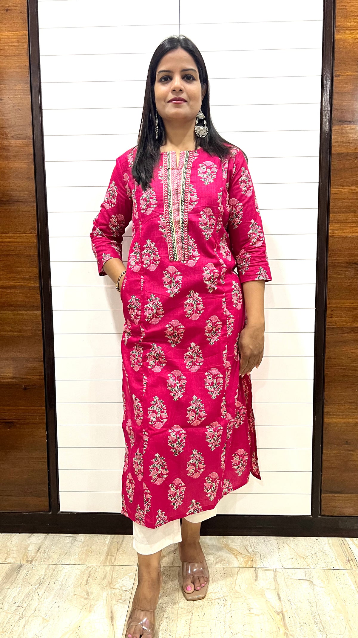 MUMZHUG Fuchsia Jaipuri Print Pure Cotton Feeding Kurta | Nursing & Maternity Wear
