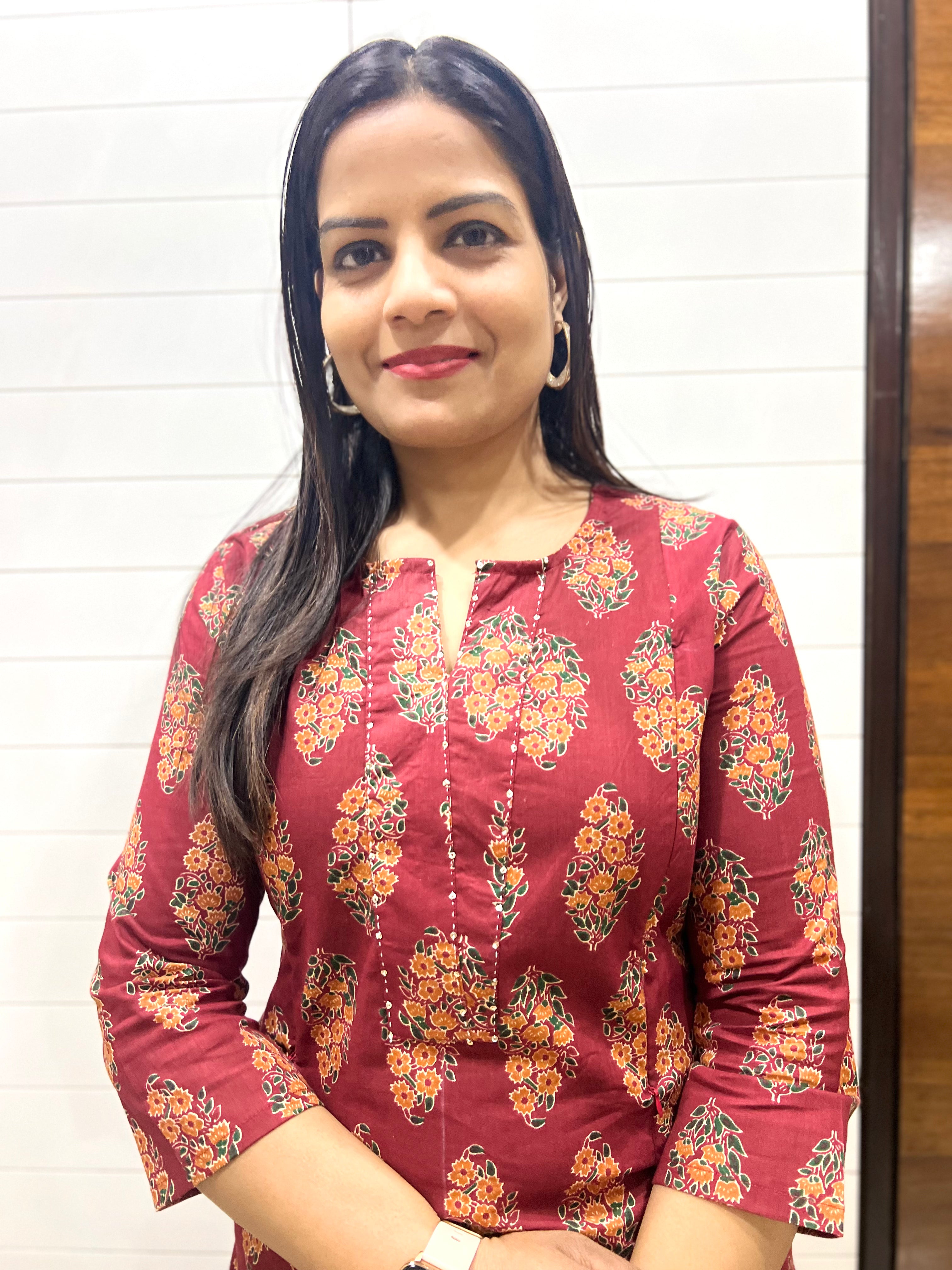 Mumzhug Maroon Color Jaipuri Print Pure Cotton Feeding Kurta