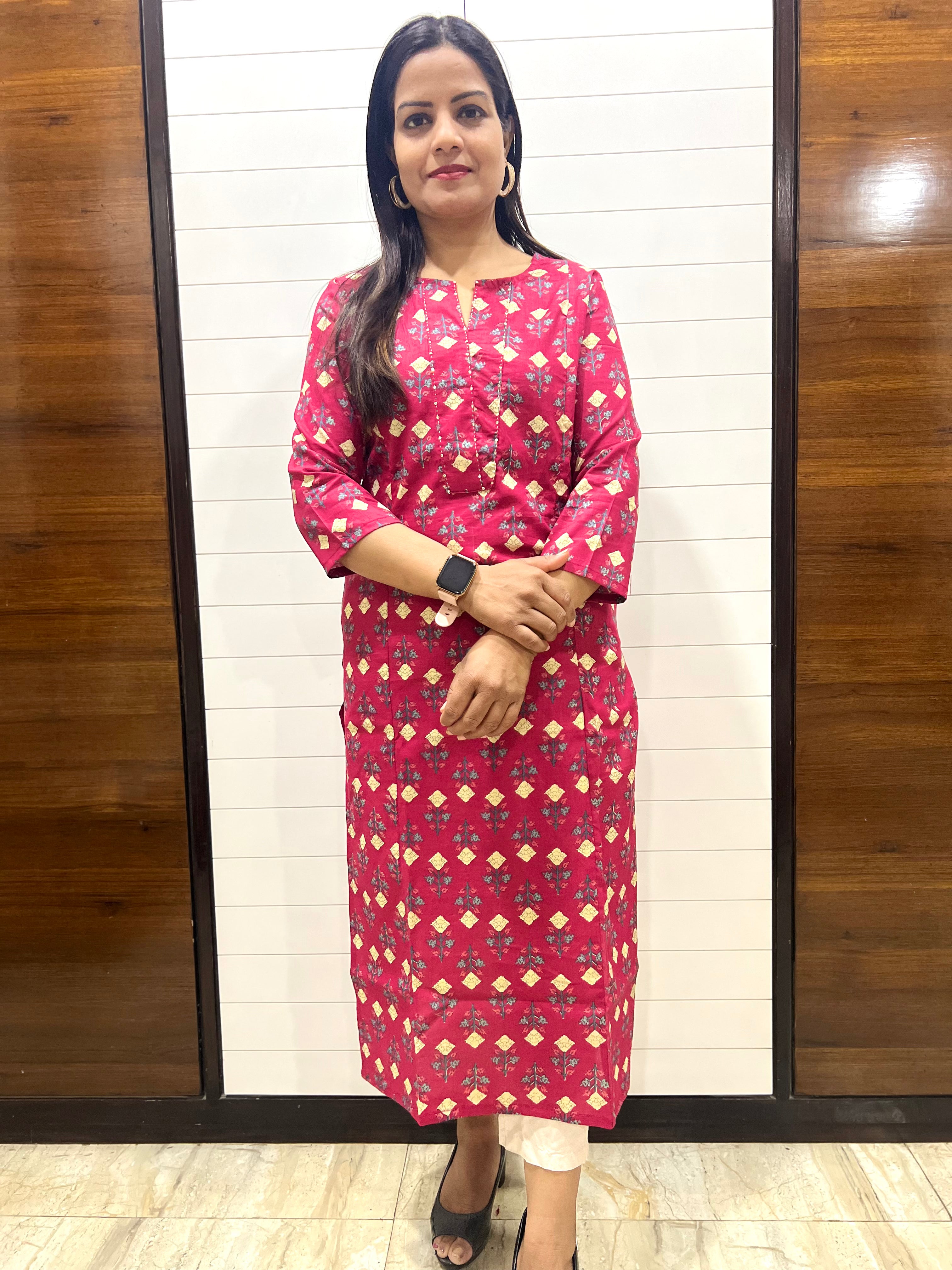 Mumzhug Fuchsia Color Pure Cotton Jaipuri Print Feeding Kurta