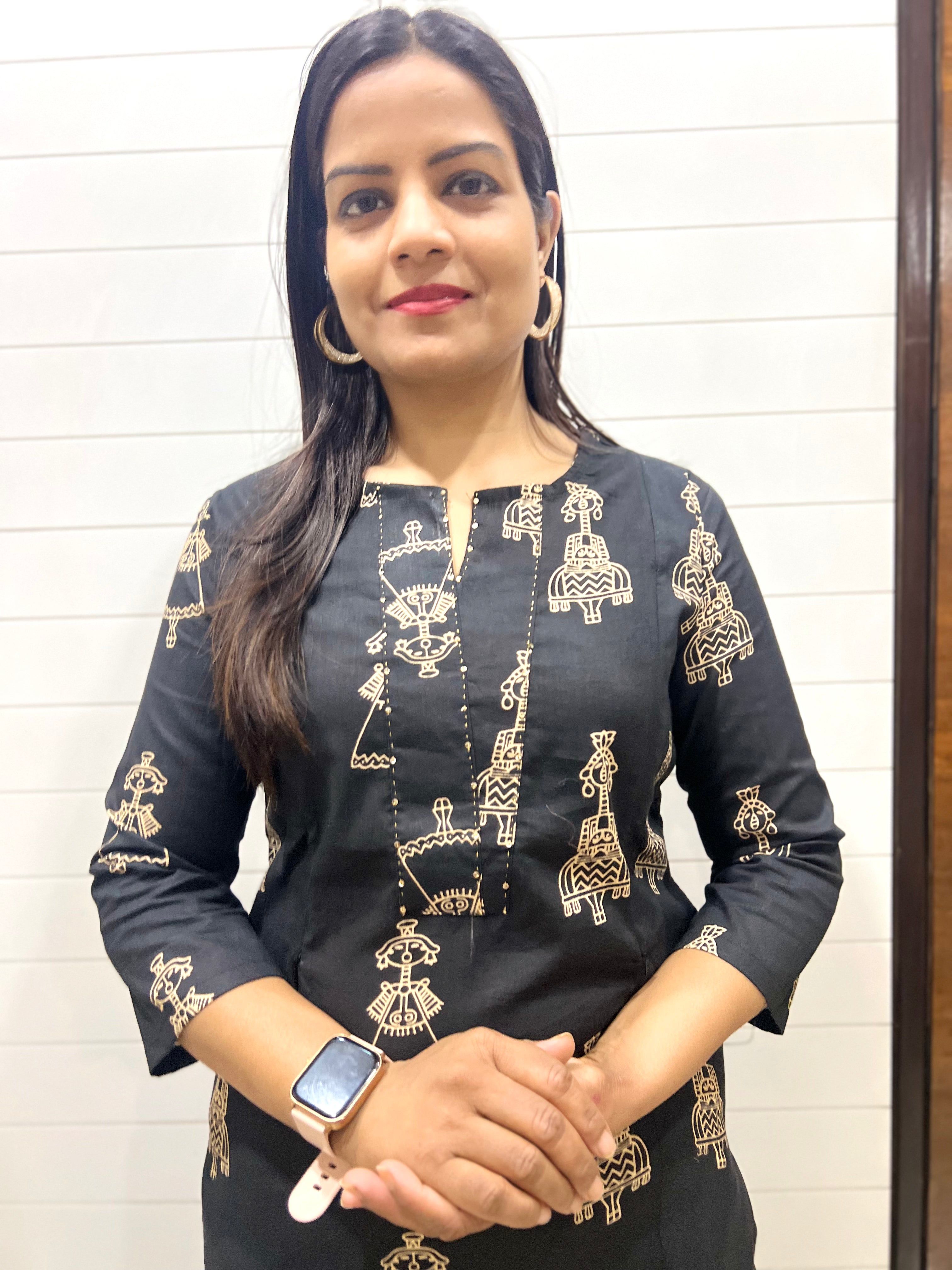 Mumzhug Pure Cotton Black Print Feeding Kurta