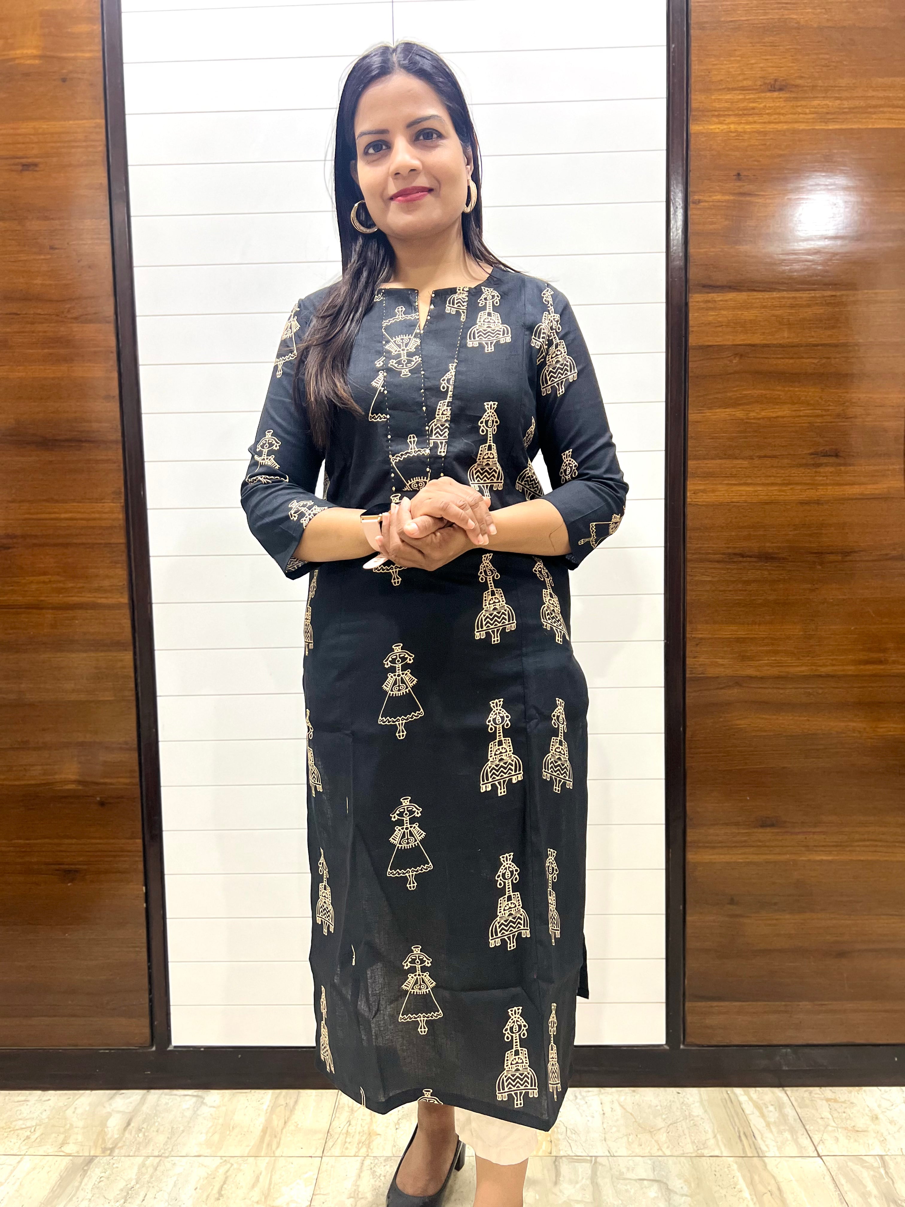 Mumzhug Pure Cotton Black Print Feeding Kurta