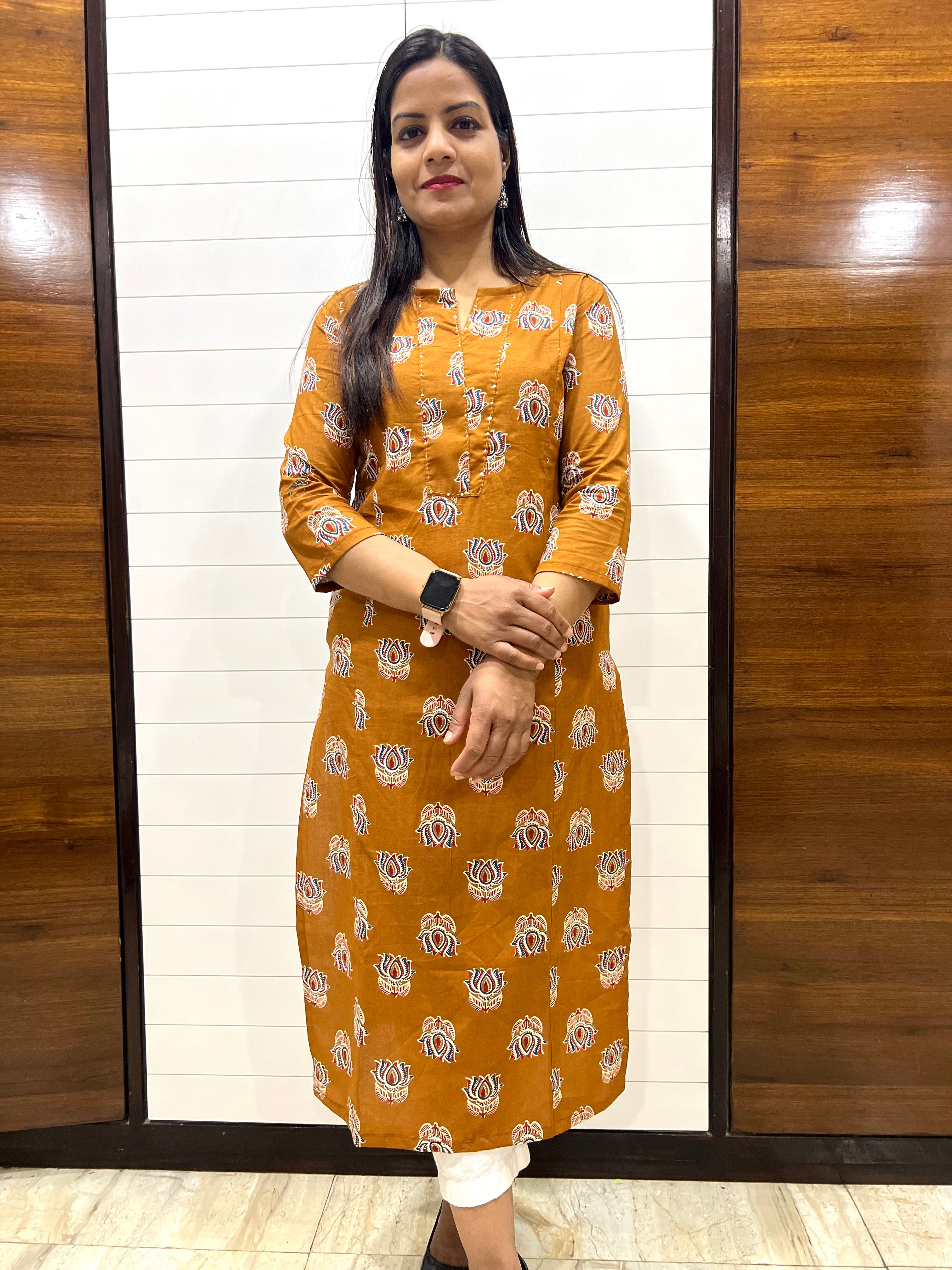 Mumzhug Mustard Color Pure Cotton Feeding Kurta