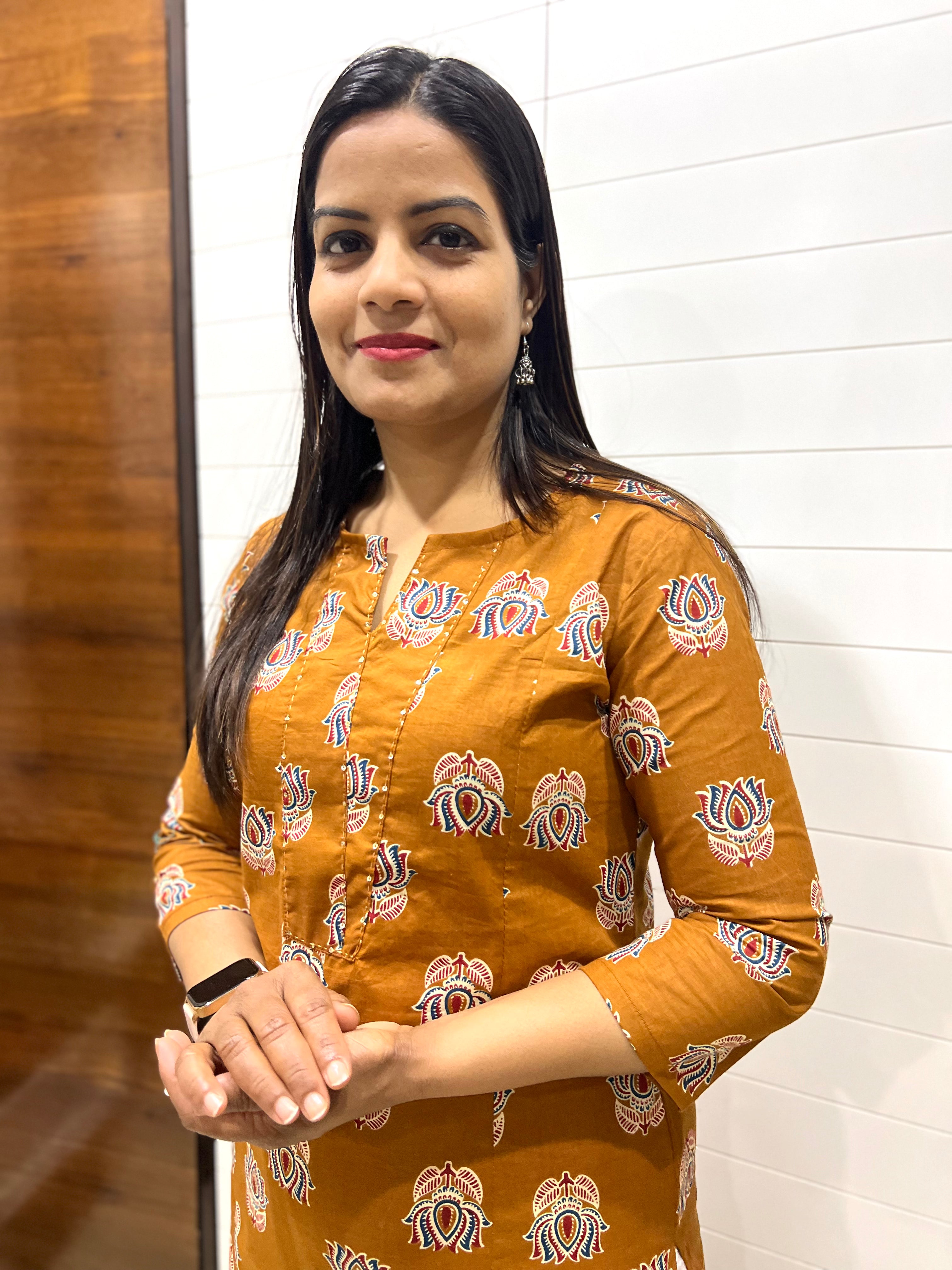 Mumzhug Mustard Color Pure Cotton Feeding Kurta