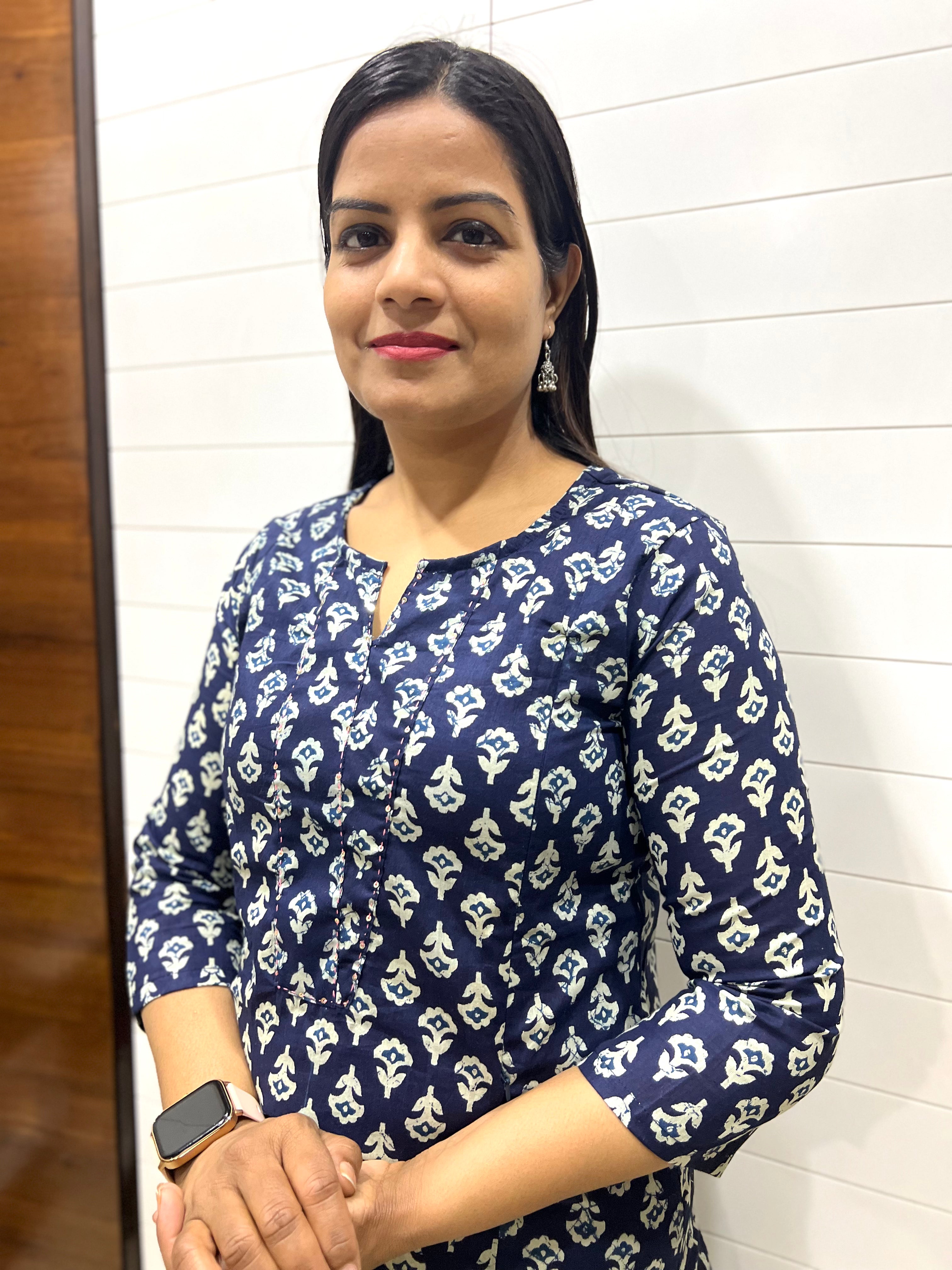 Mumzhug Indigo Blue Color Jaipuri Print Pure Cotton Feeding Kurta