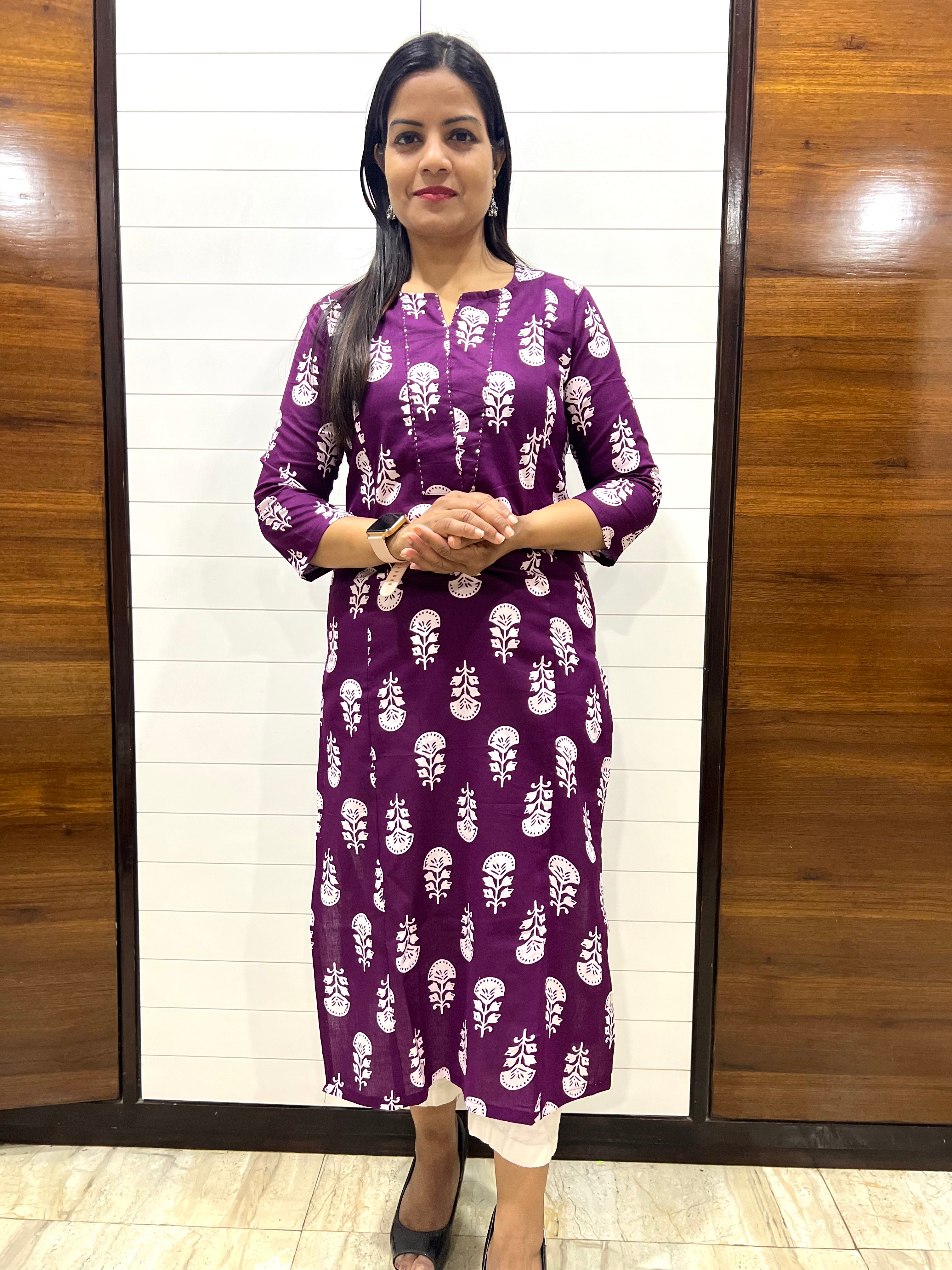 Mumzhug Wine Color Jaipuri Print Pure Cotton Feeding Kurta