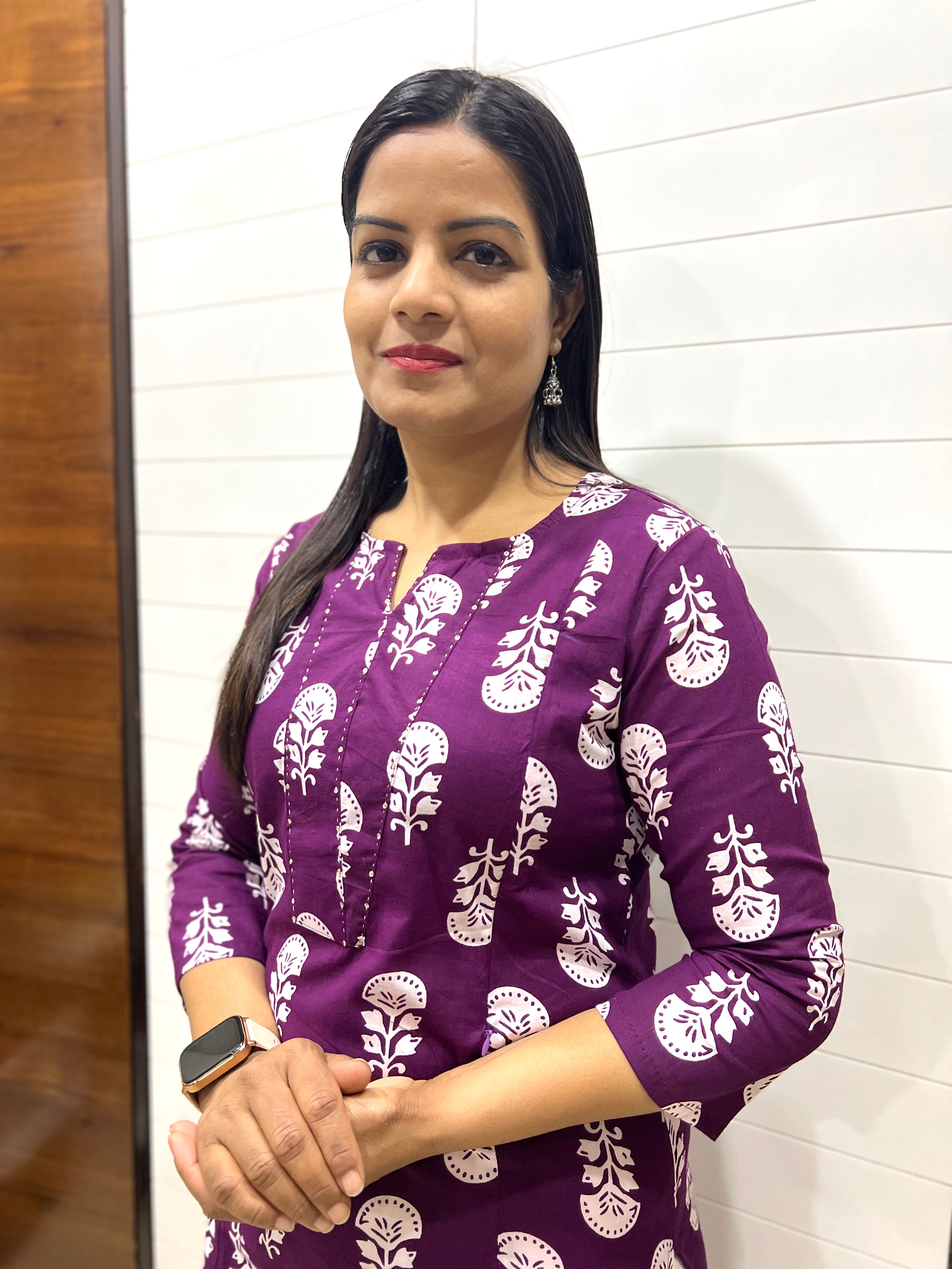 Mumzhug Wine Color Jaipuri Print Pure Cotton Feeding Kurta