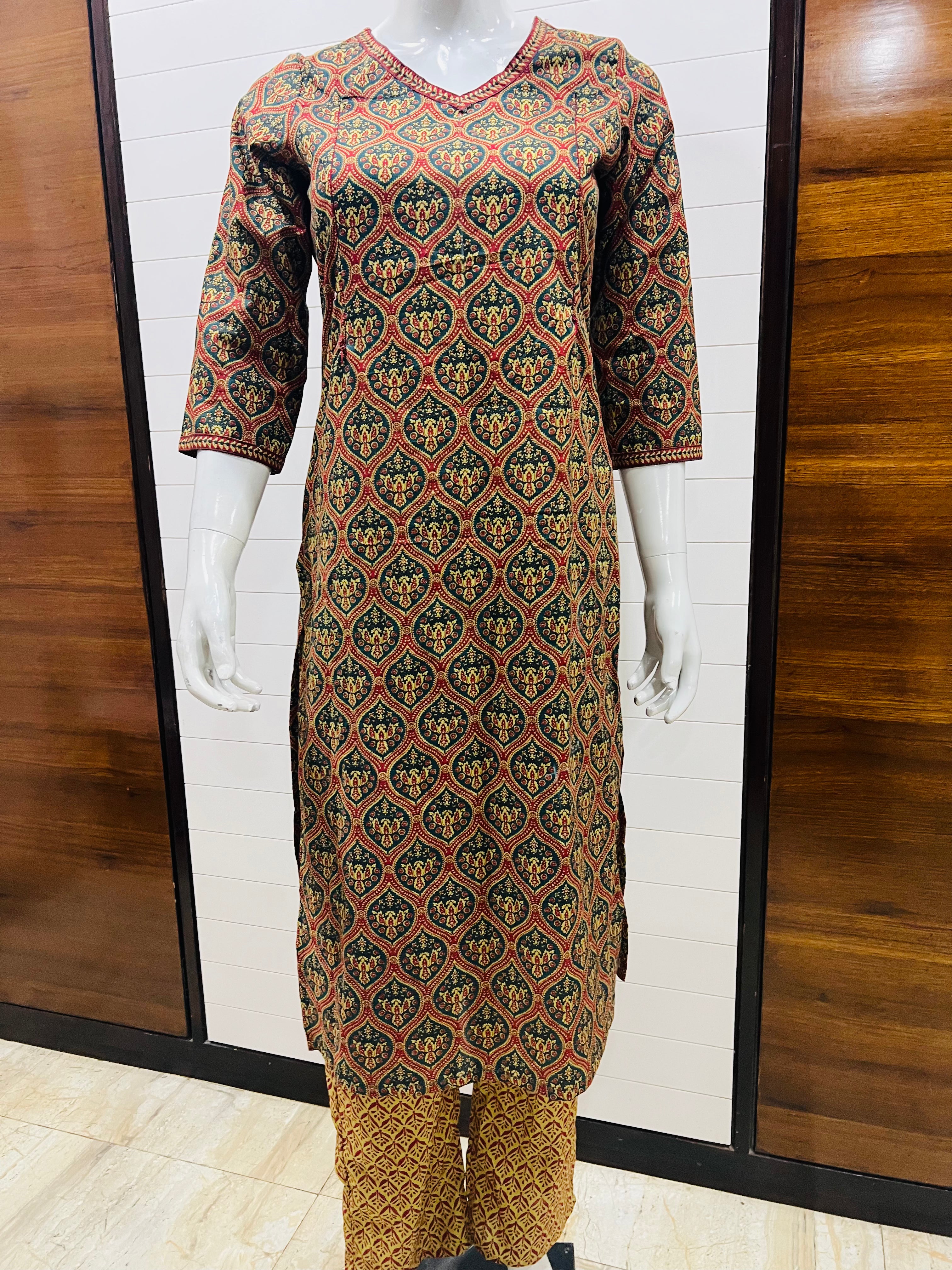 Pure Cotton Jaipuri Print Kurta Pant and Dupatta Set for Feeding and Maternity Purpose