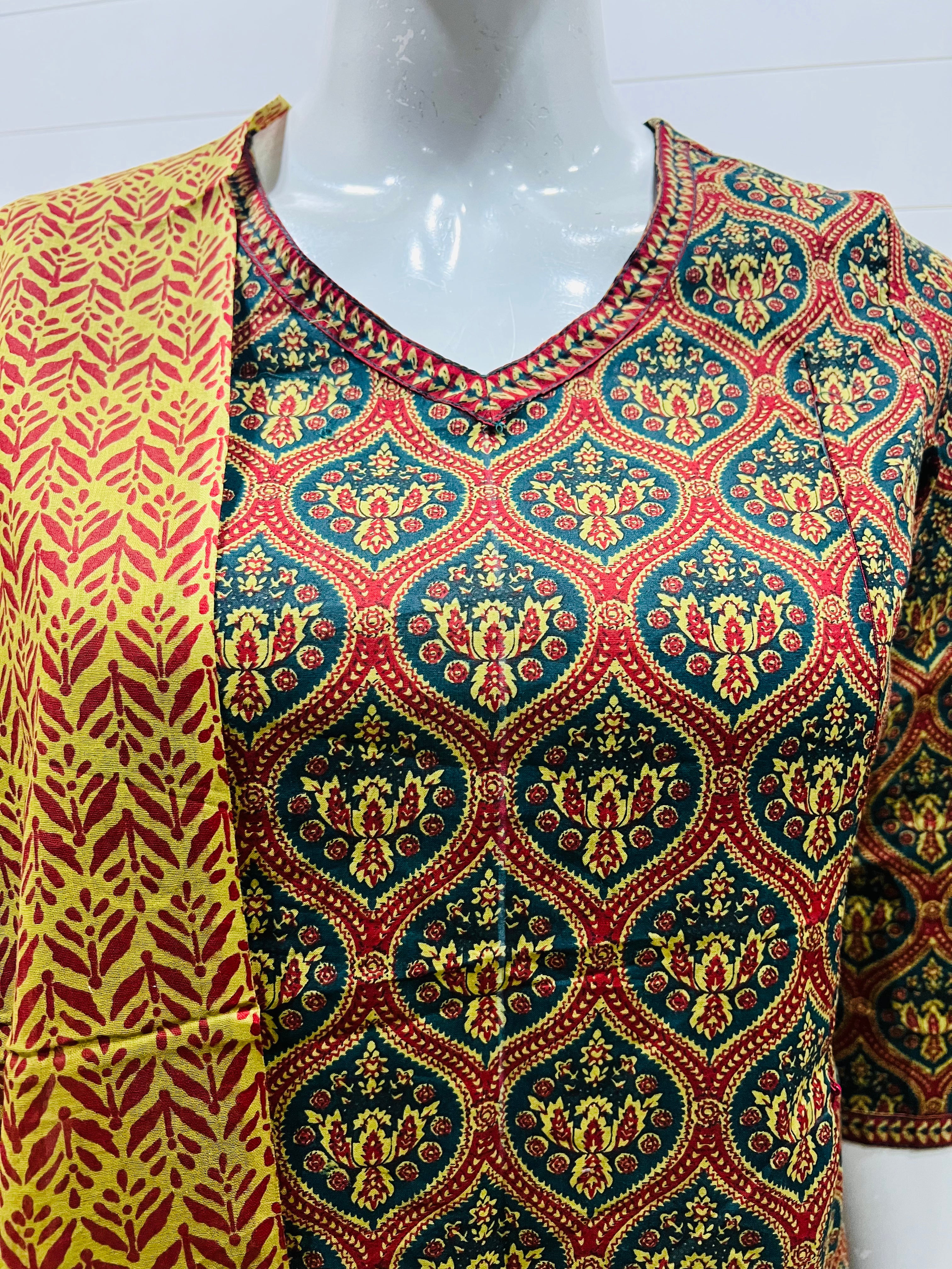 Pure Cotton Jaipuri Print Kurta Pant and Dupatta Set for Feeding and Maternity Purpose