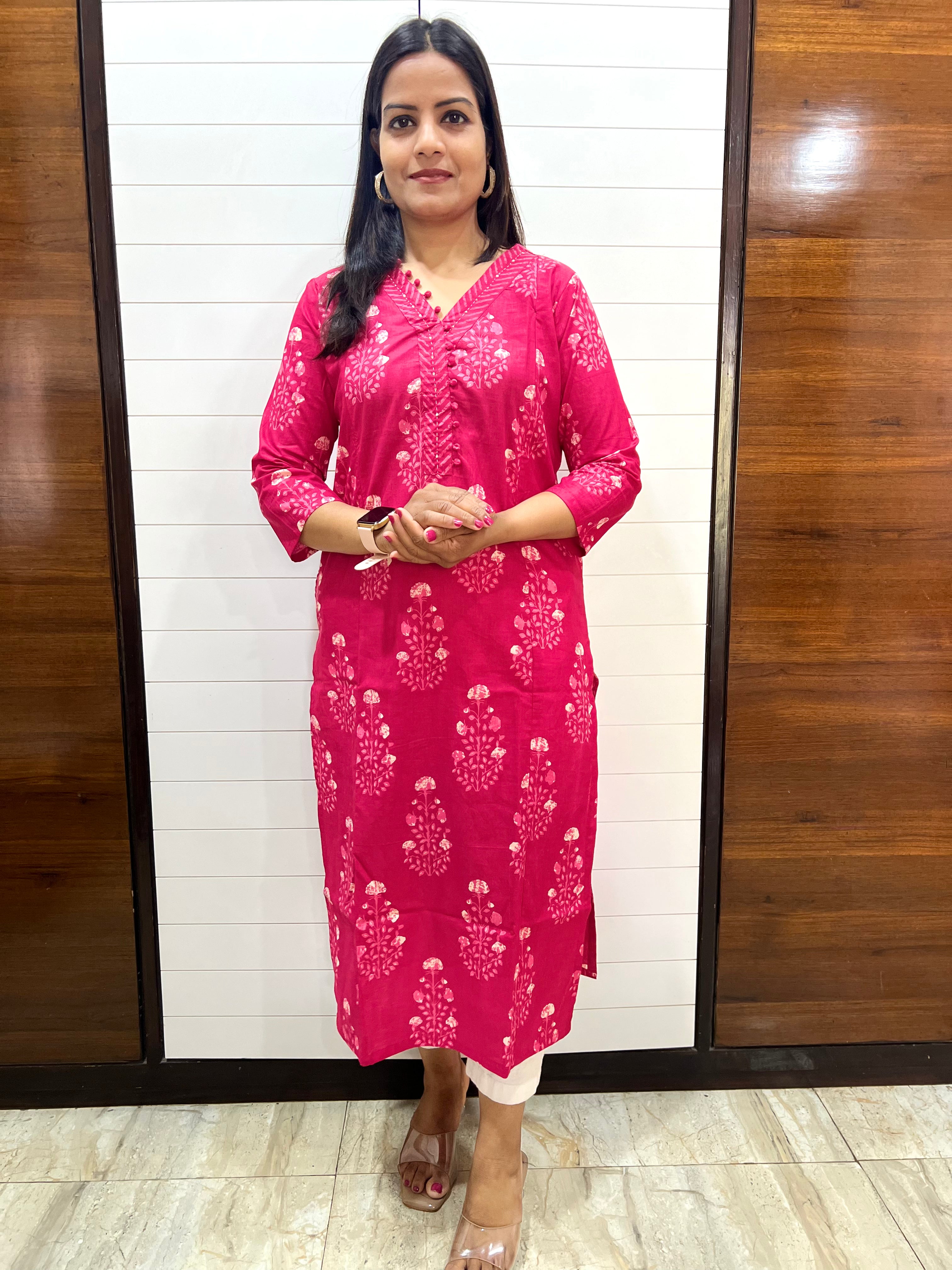 Mumzhug Fuchsia Pure Cotton Jaipuri Print Feeding Kurta