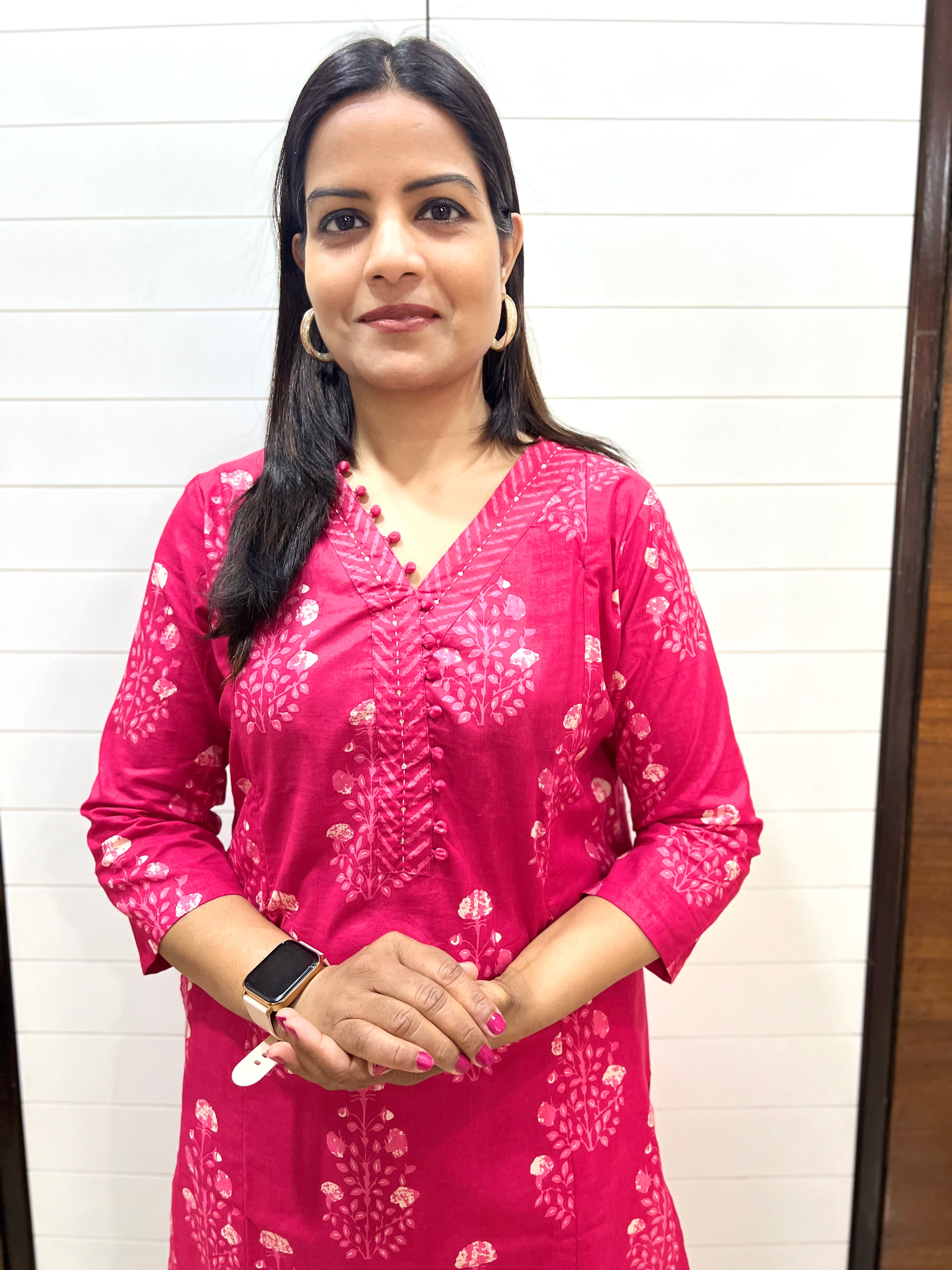 Mumzhug Fuchsia Pure Cotton Jaipuri Print Feeding Kurta