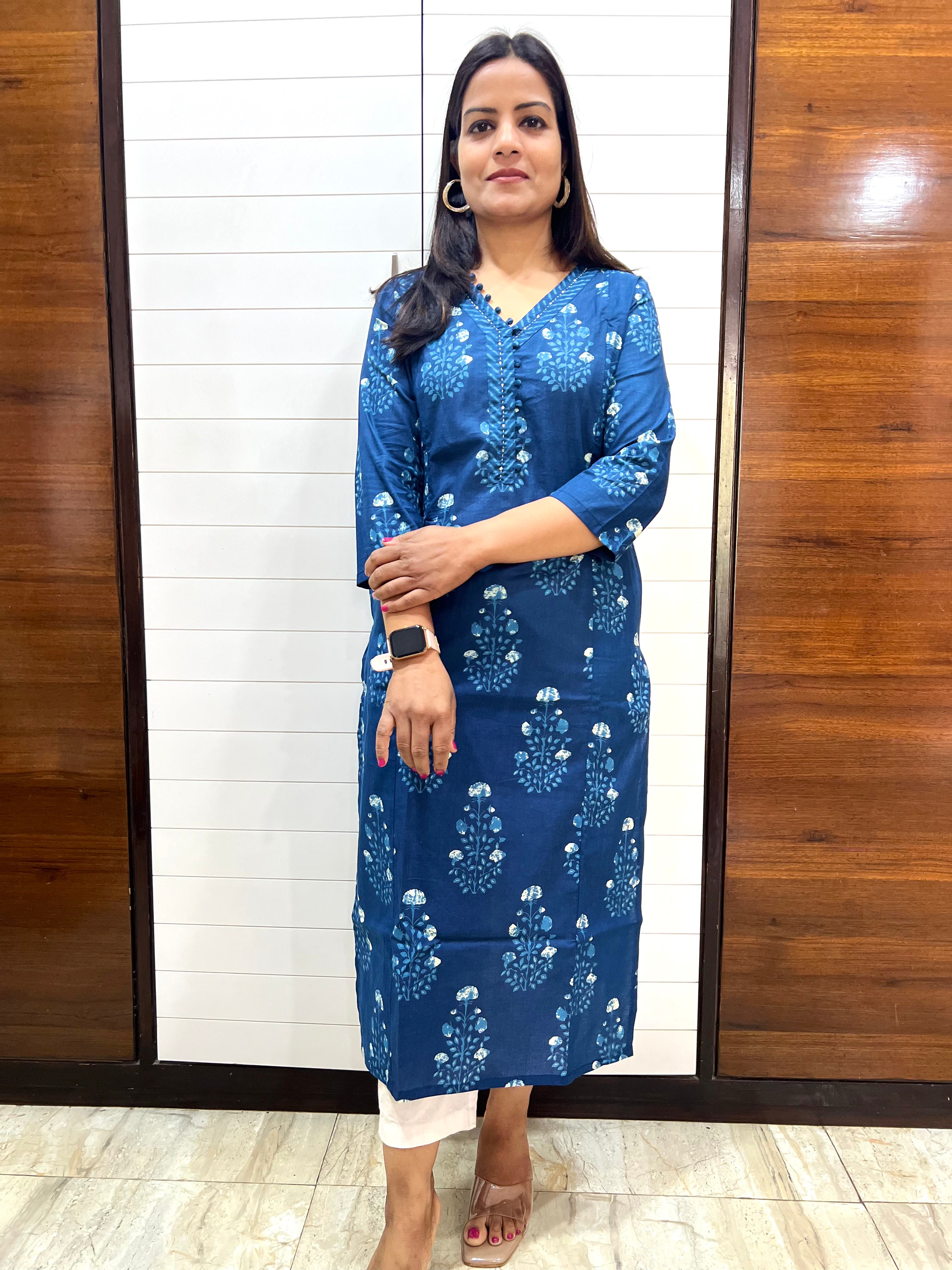 Mumzhug Blue Pure Cotton Jaipuri Print Feeding Kurta