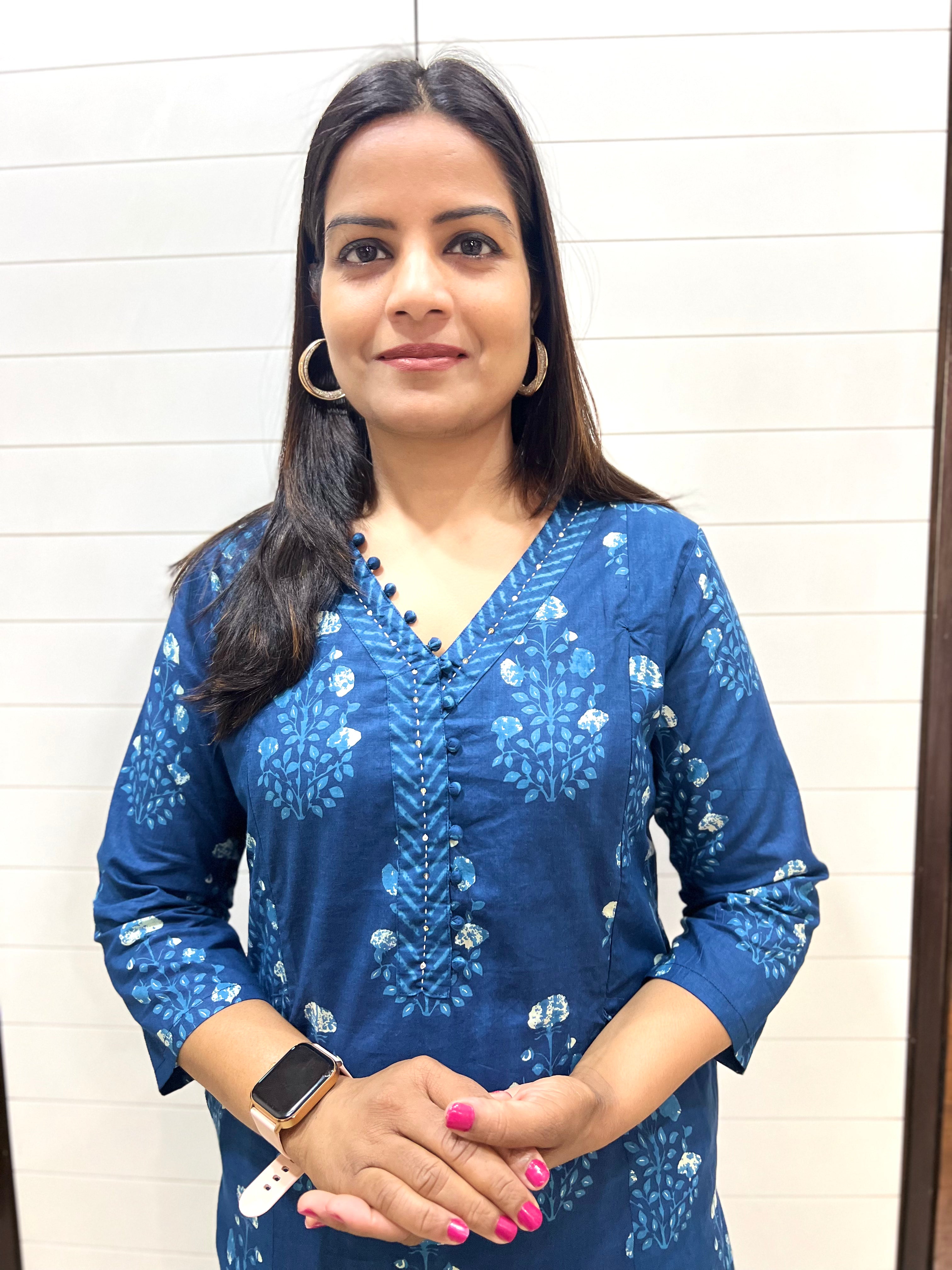 Mumzhug Blue Pure Cotton Jaipuri Print Feeding Kurta