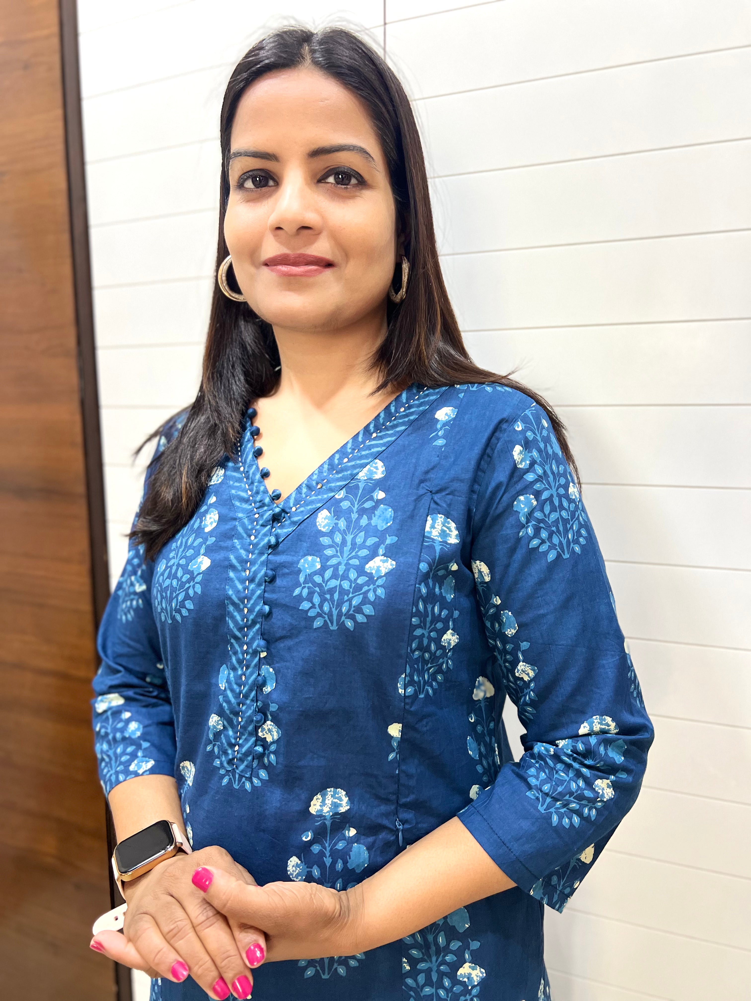 Mumzhug Blue Pure Cotton Jaipuri Print Feeding Kurta