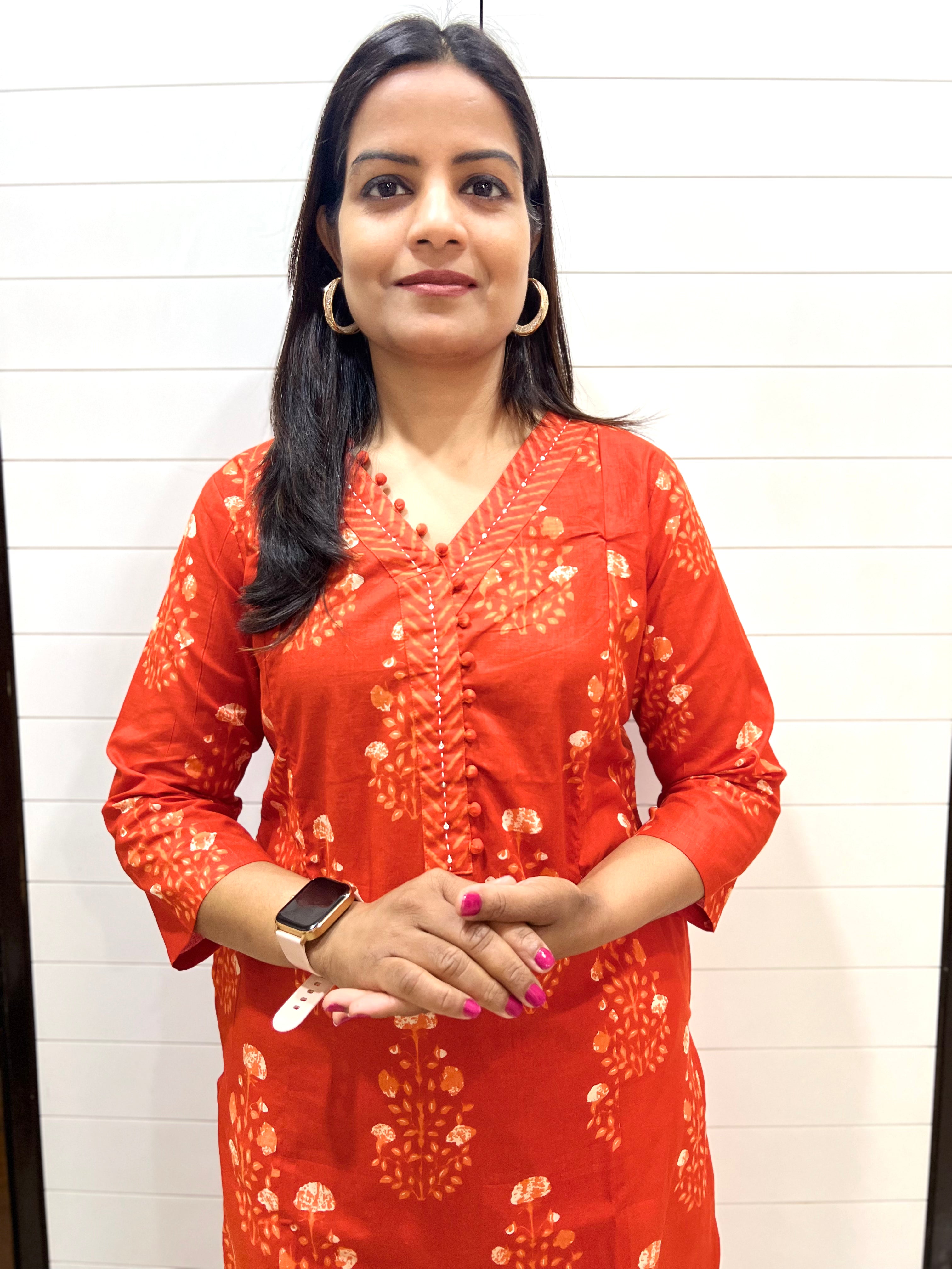 Mumzhug Rust Orange Pure Cotton Jaipuri Print Feeding Kurta