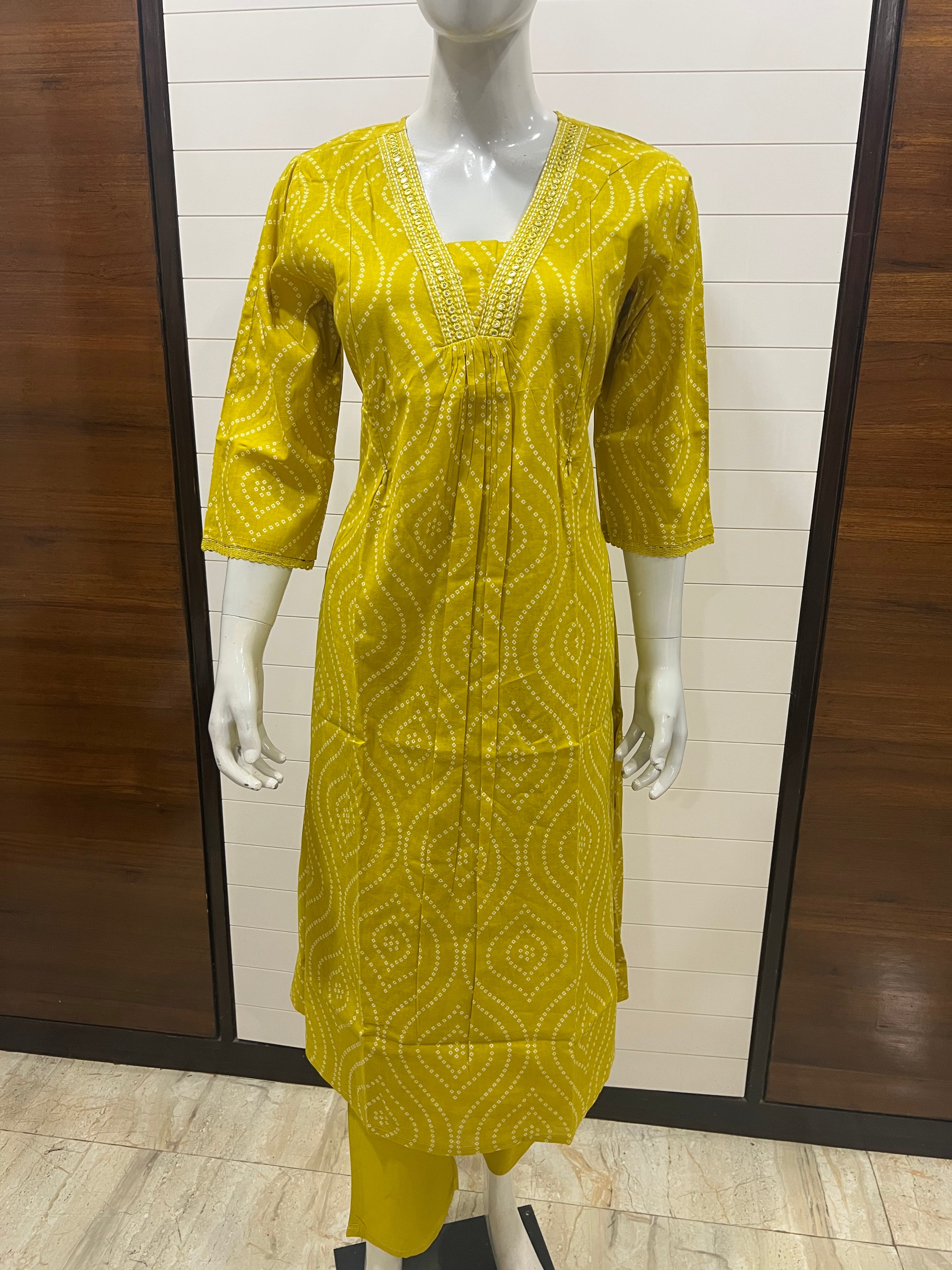Pure Cotton Bandhej Print Flared Kurta Pant and Dupatta for Feeding and Maternity Purpose