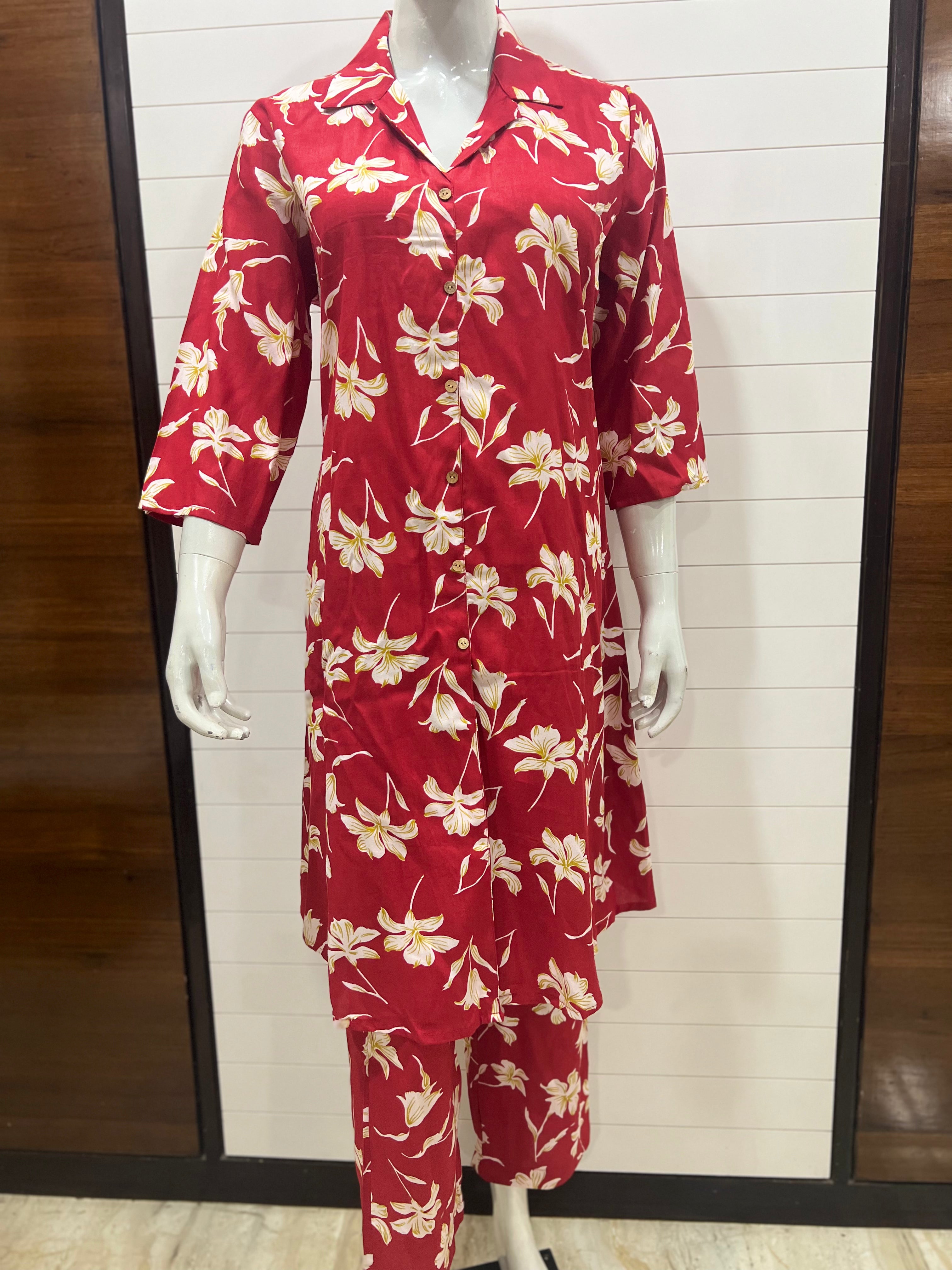 Blend Cotton Printed Cord Set With Feeding Zipper