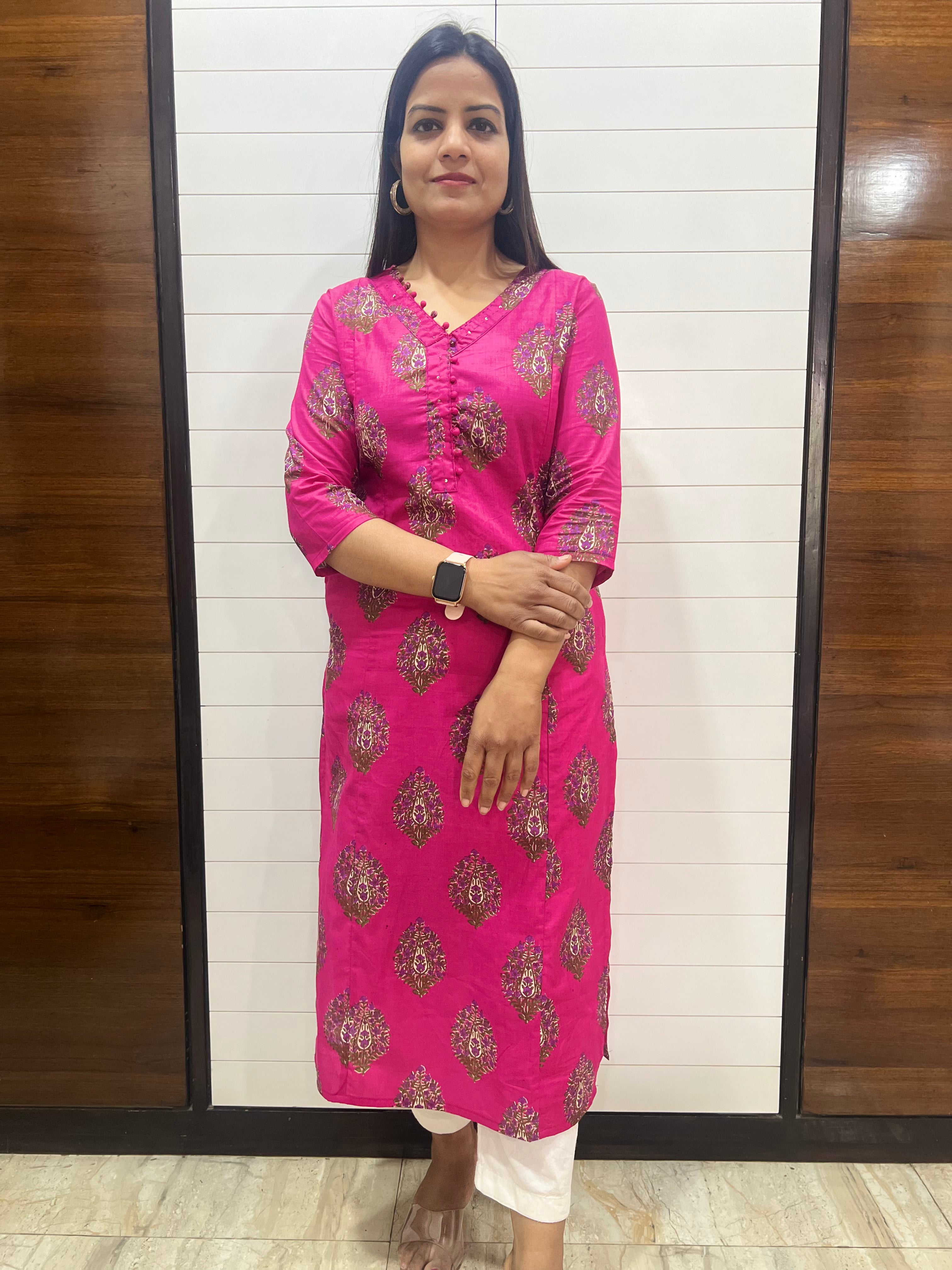 Mumzhug Fuchsia Pure Cotton Jaipuri Print Feeding Kurta