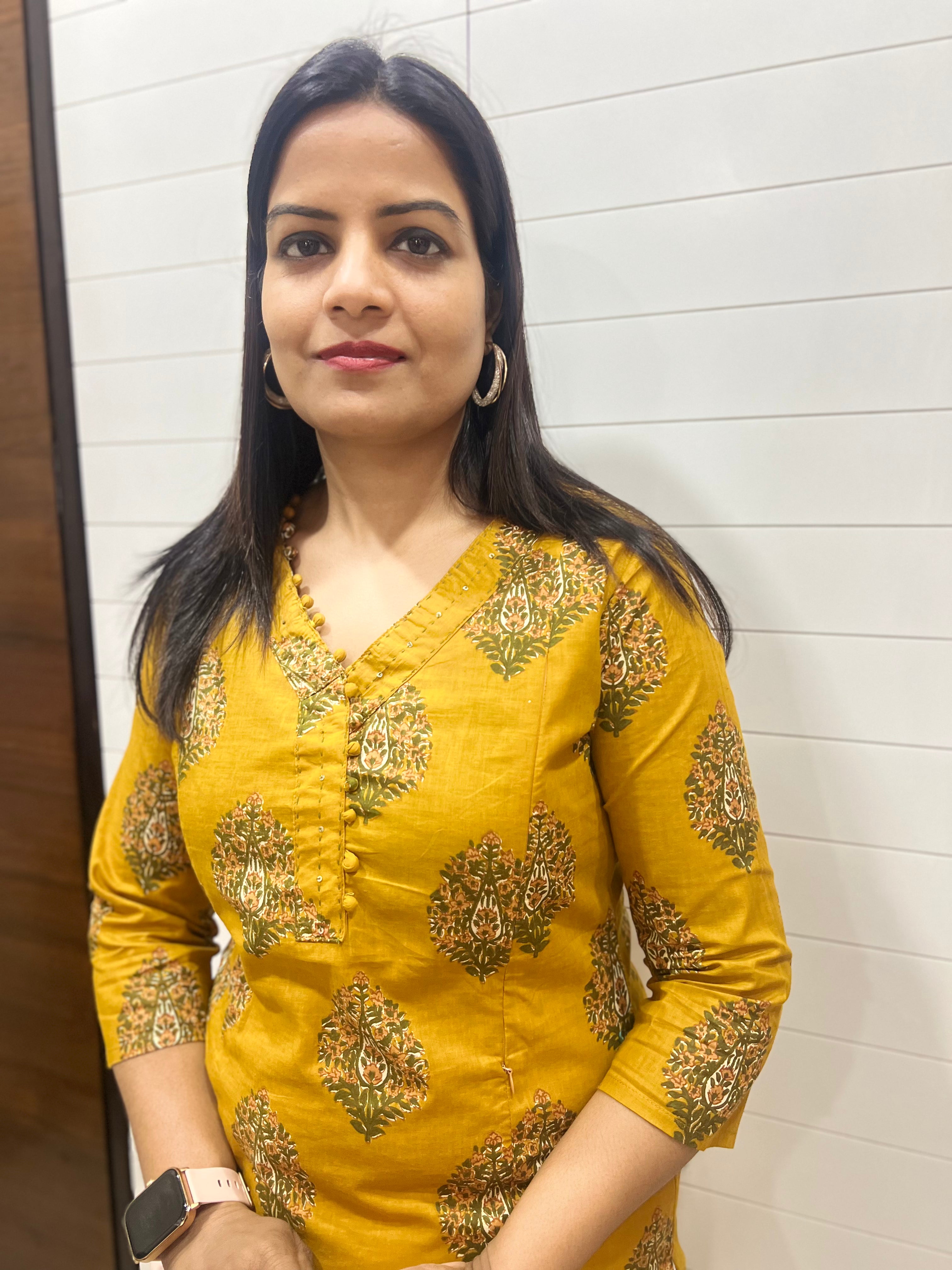Mumzhug Yellow Pure Cotton Jaipuri Print Feeding Kurta