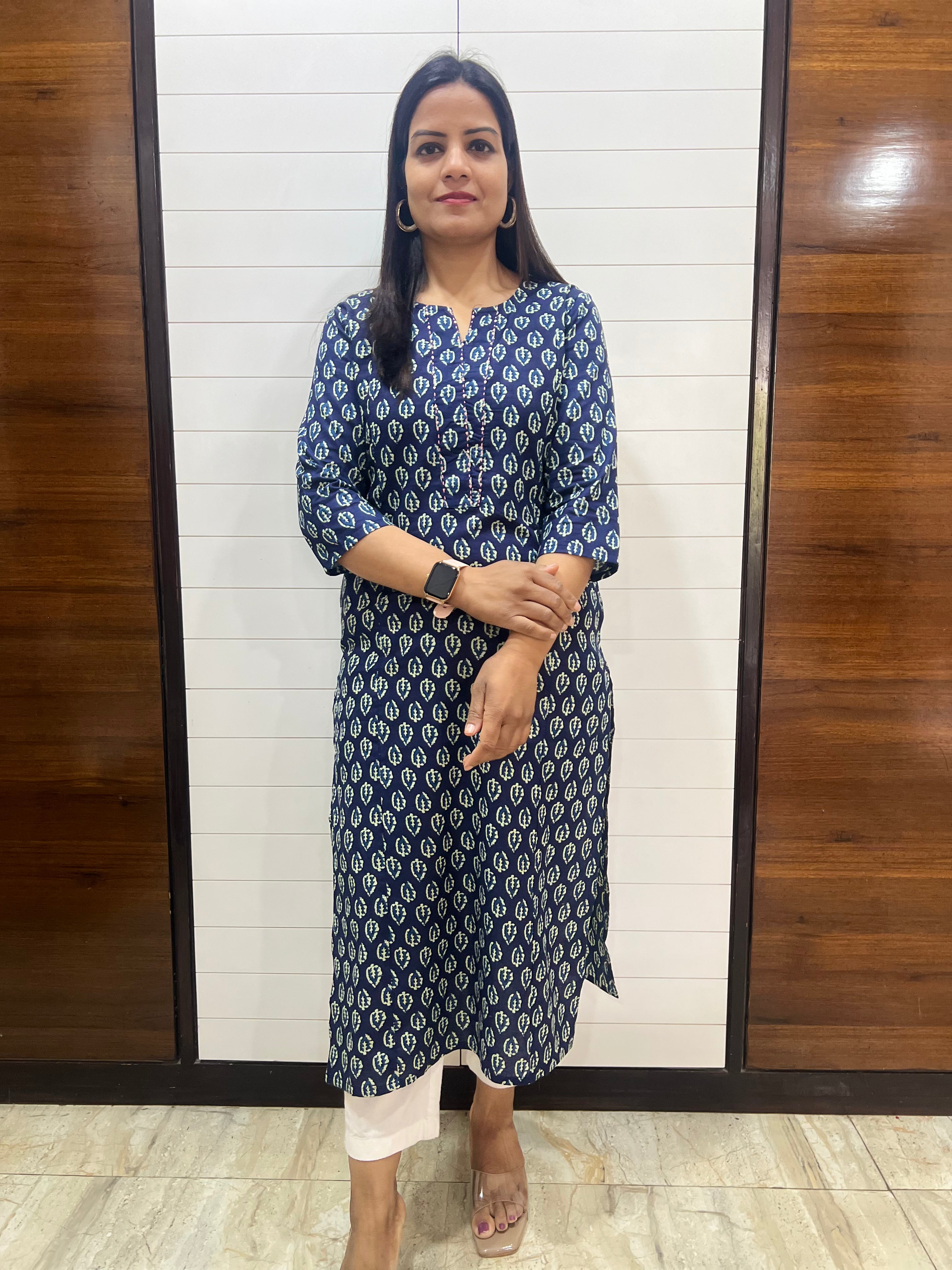 Mumzhug Blue Booti Pure Cotton Jaipuri Print Feeding Kurta