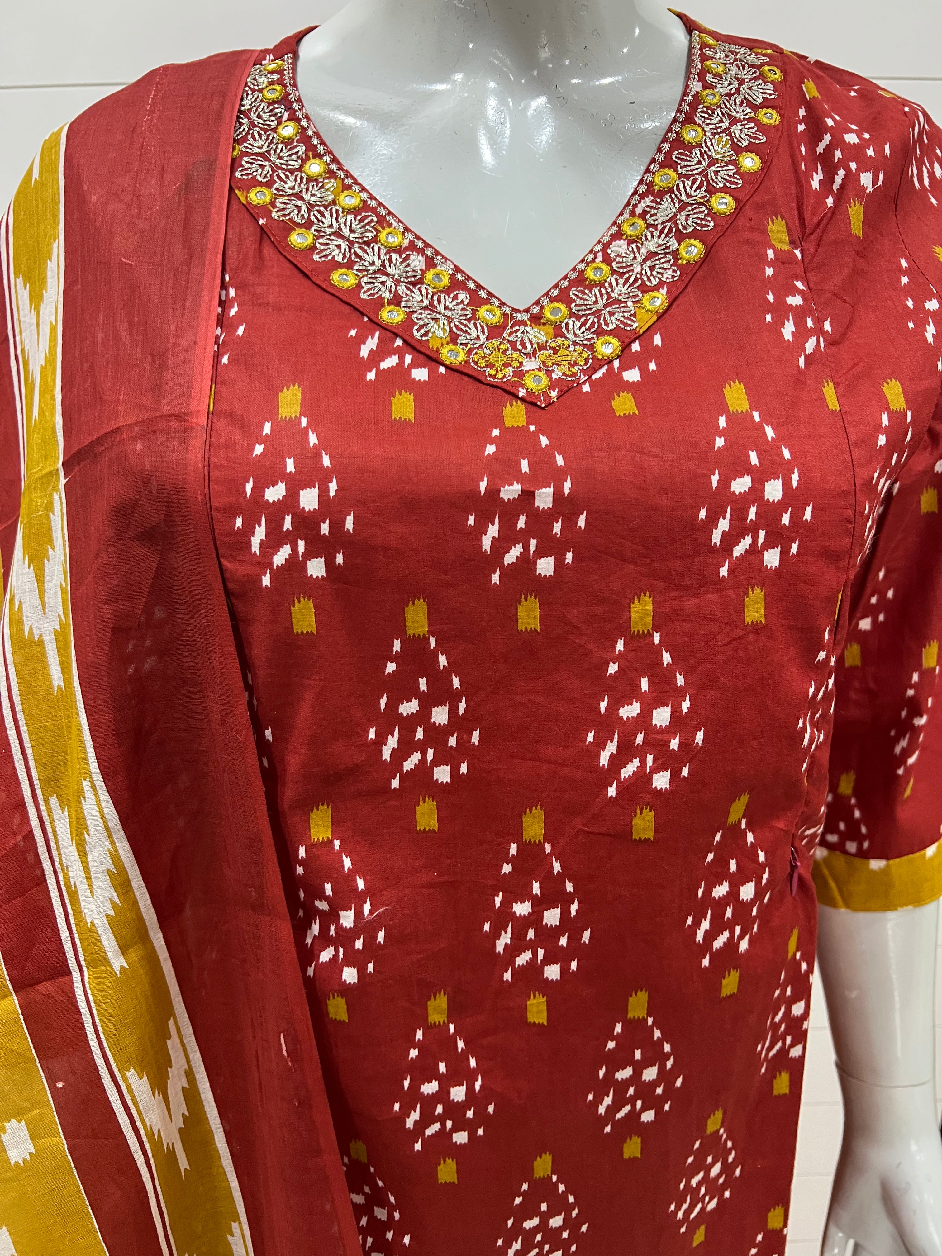 Rust Premium Cotton Embroidered Feeding Suit Set