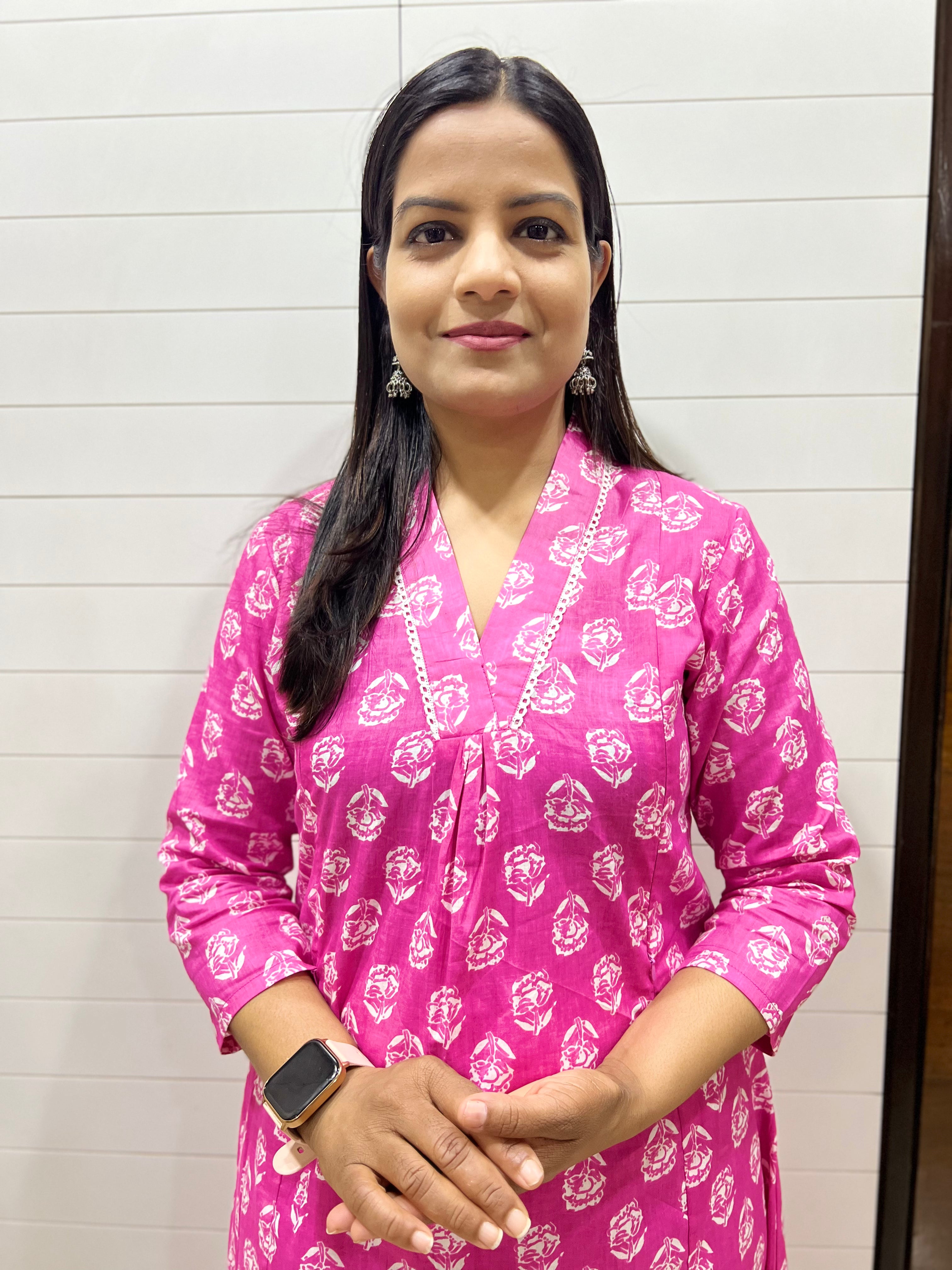 Mumzhug Pink Pure Cotton Flared Feeding Kurta and Pant Set