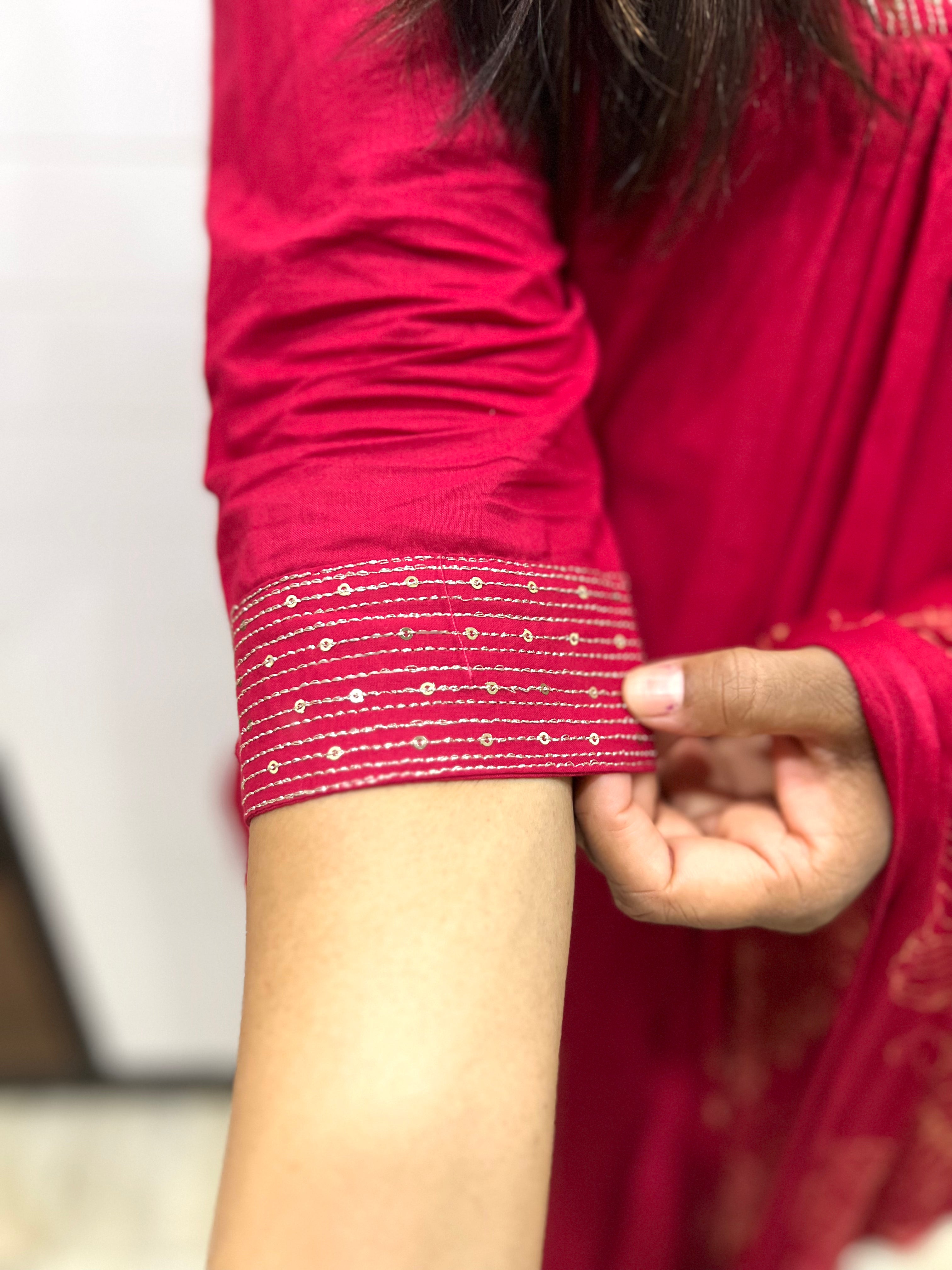 Red Pure Cotton Embroidered Feeding Suit Set