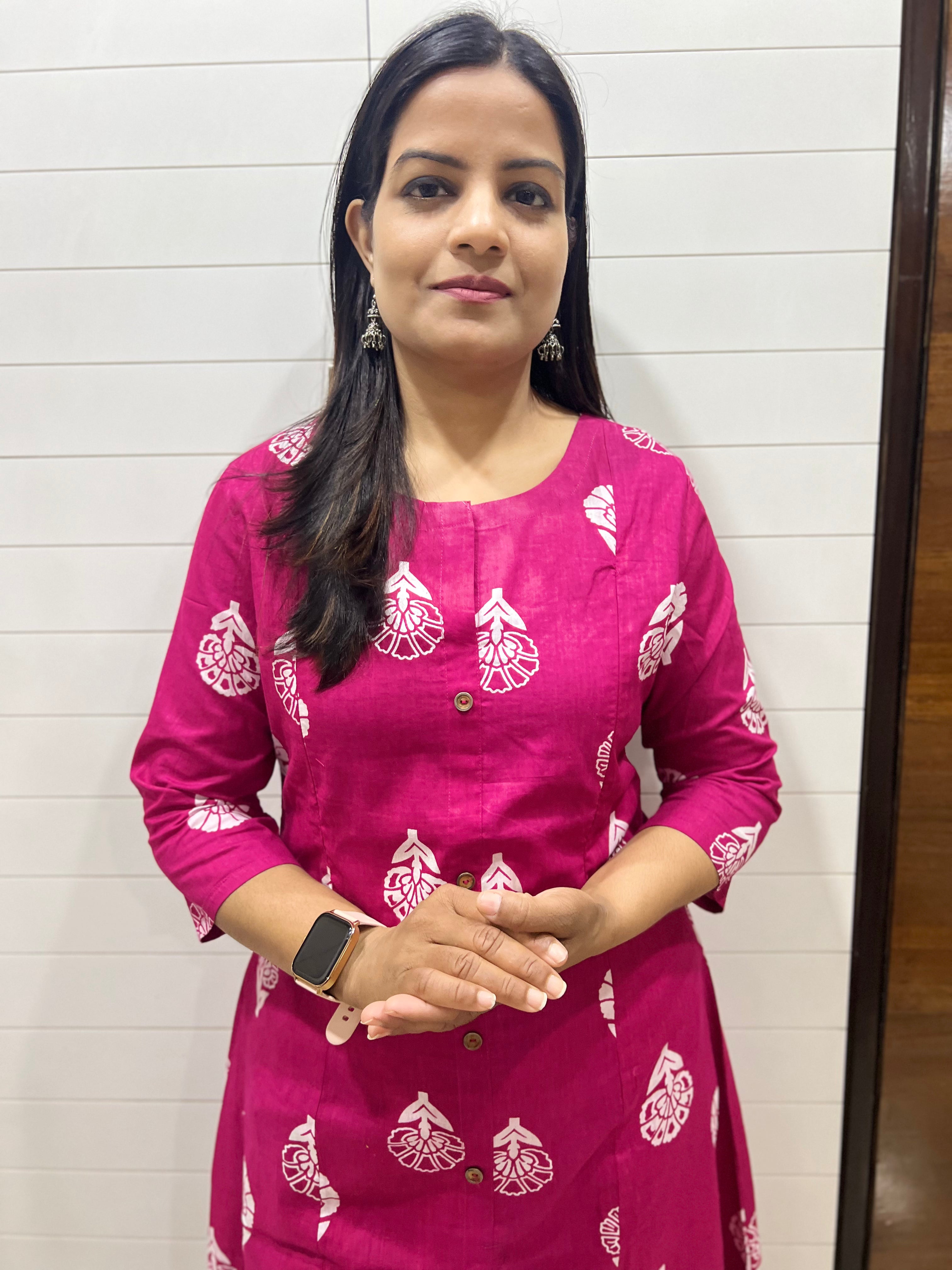 Mumzhug Fuchsia Pure Cotton Flared Feeding Kurta and Pallazo Set