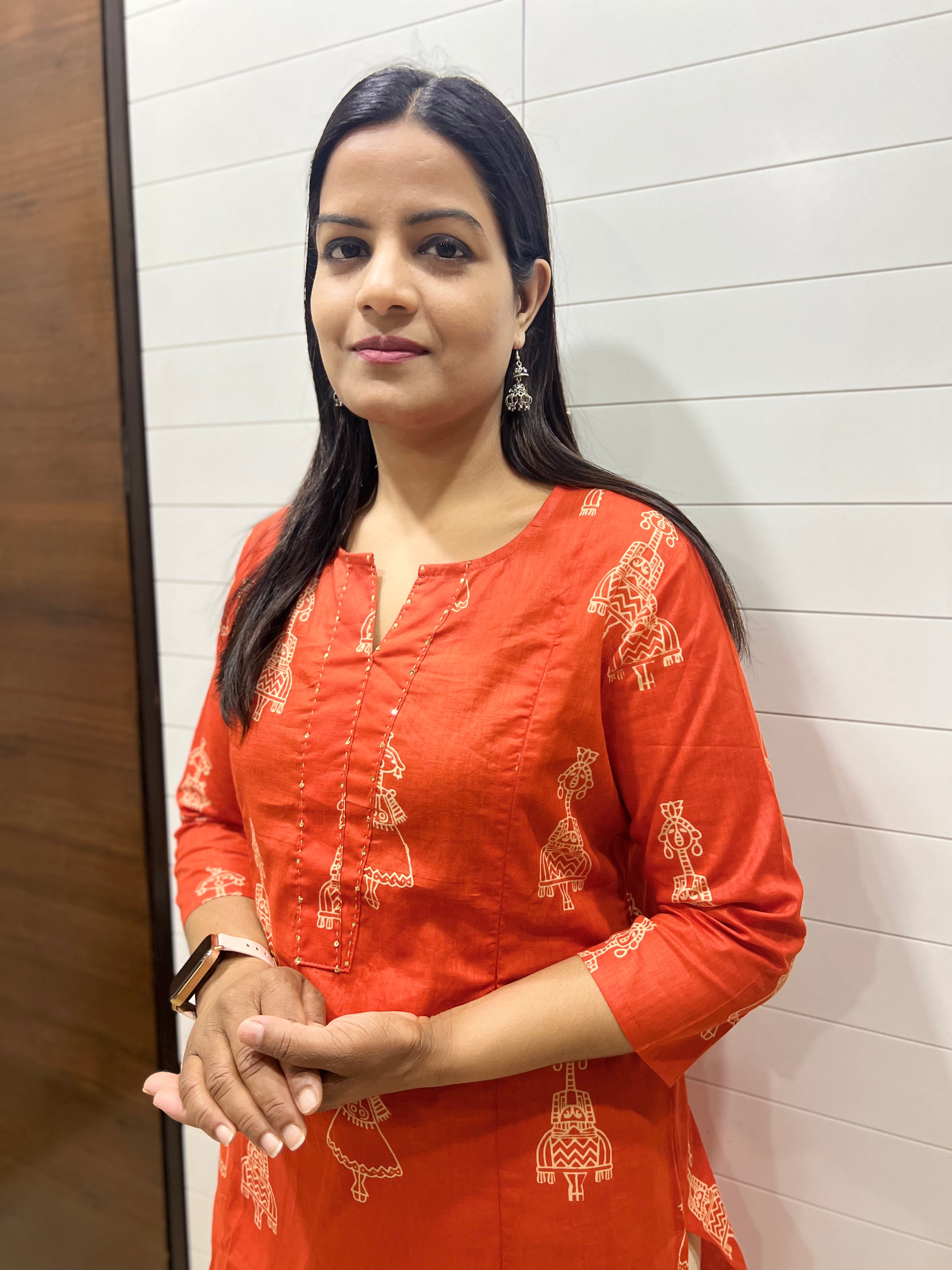 Mumzhug Rust Orange Pure Cotton Feeding Kurta