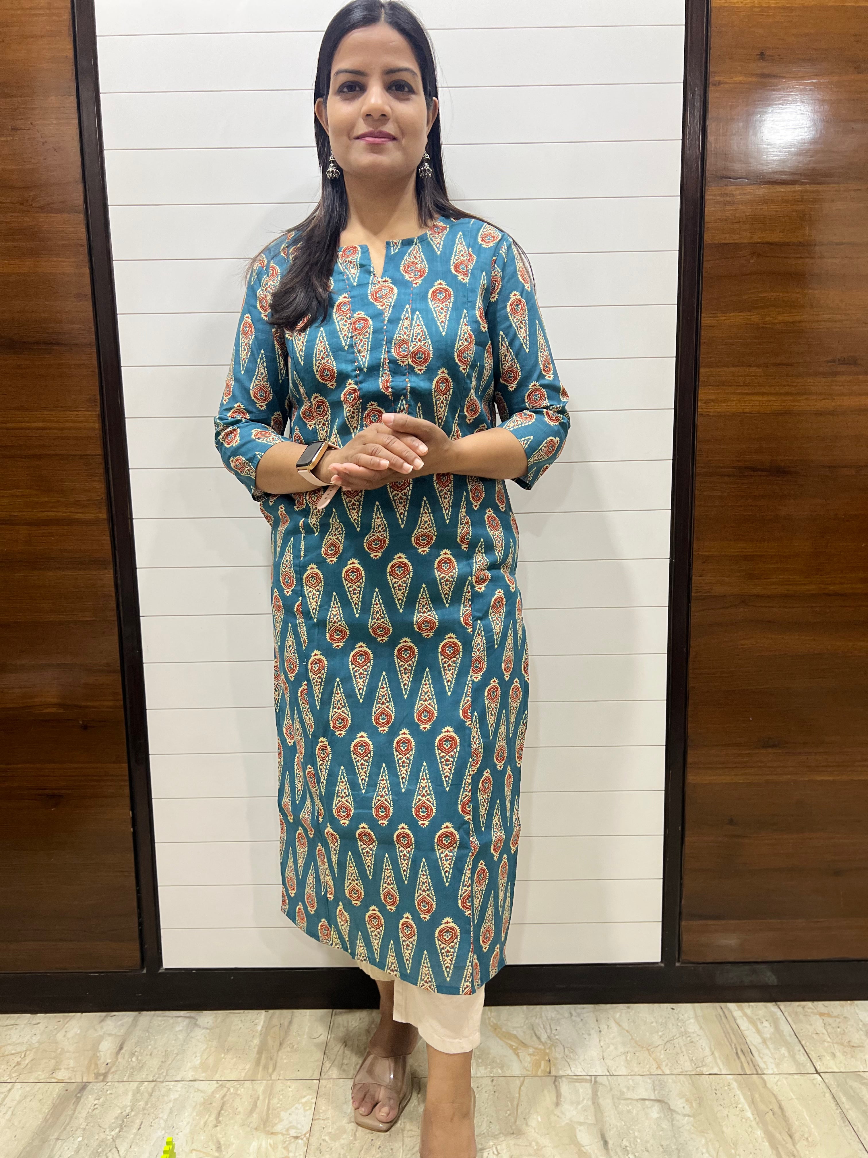 Mumzhug Blue Pure Cotton Jaipuri Print Feeding Kurta