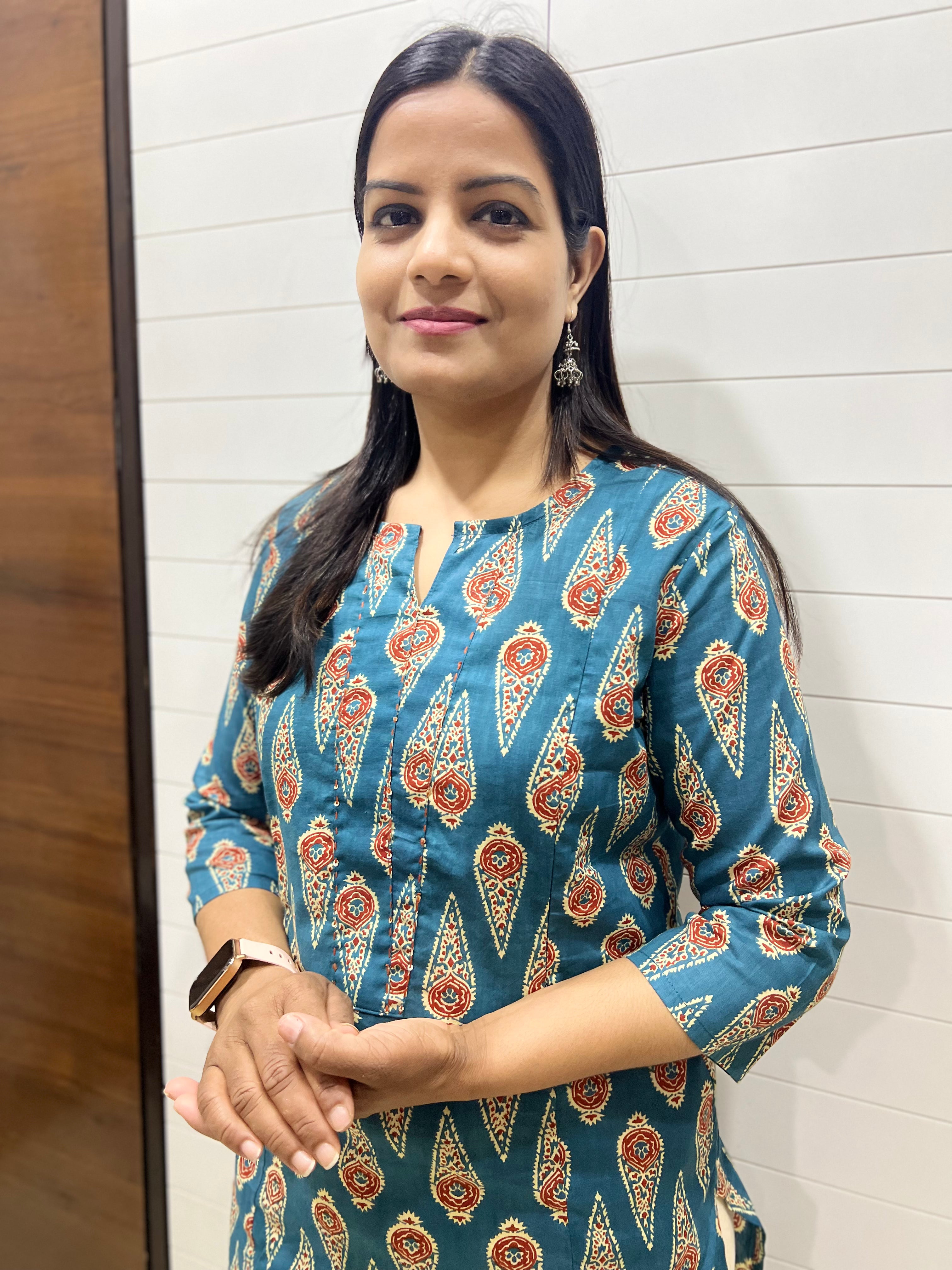 Mumzhug Blue Pure Cotton Jaipuri Print Feeding Kurta