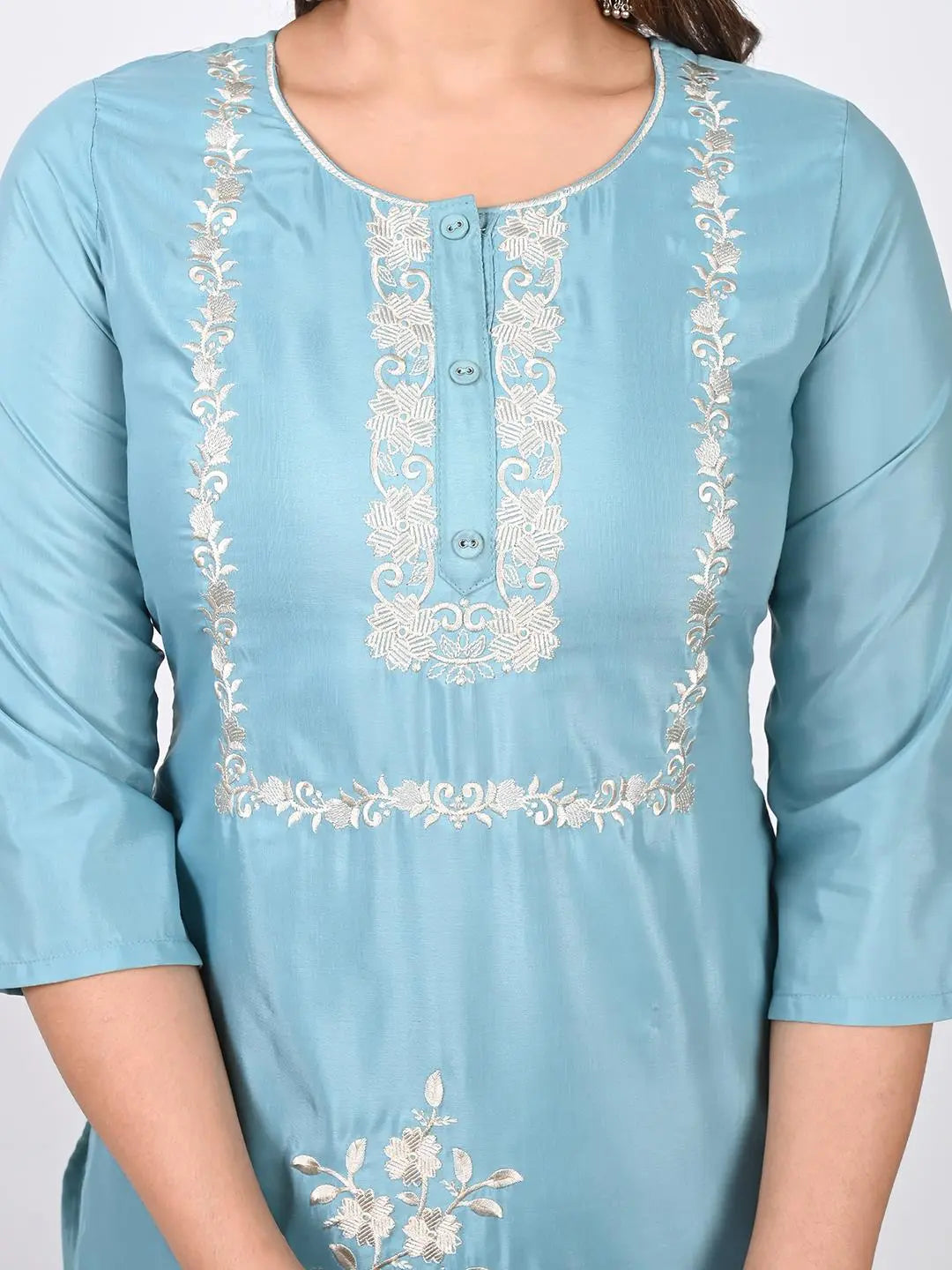 ROMAN SILK ETHNIC EMBROIDED KURTA SET WITH PANT AND DUPATTA Kavita Gupta