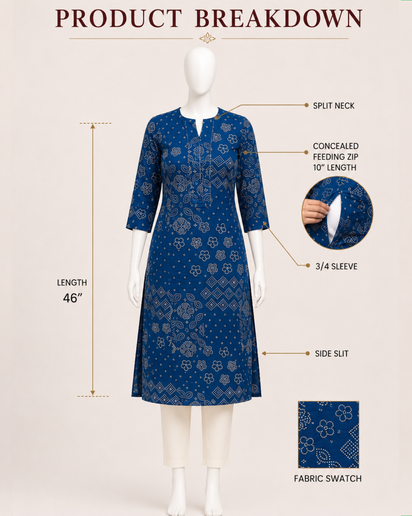 Mumzhug pure cotton blue feeding kurta