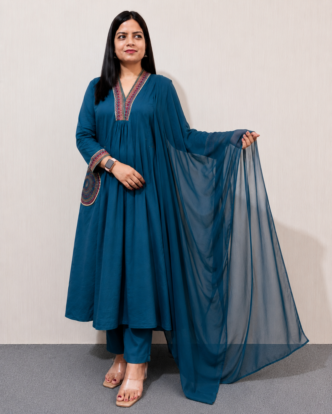 MUMZHUG Pure Cotton Blue Embroidered Feeding & Maternity Kurta Pant with Chiffon Dupatta Set | Nursing Wear for Moms | Rakhi Collection | Dispatch Starts from 22th August
