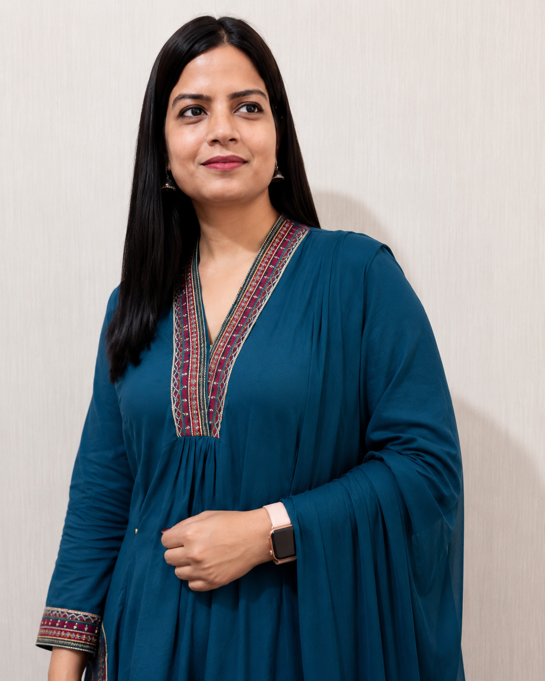 MUMZHUG Pure Cotton Blue Embroidered Feeding & Maternity Kurta Pant with Chiffon Dupatta Set | Nursing Wear for Moms | Rakhi Collection | Dispatch Starts from 22th August