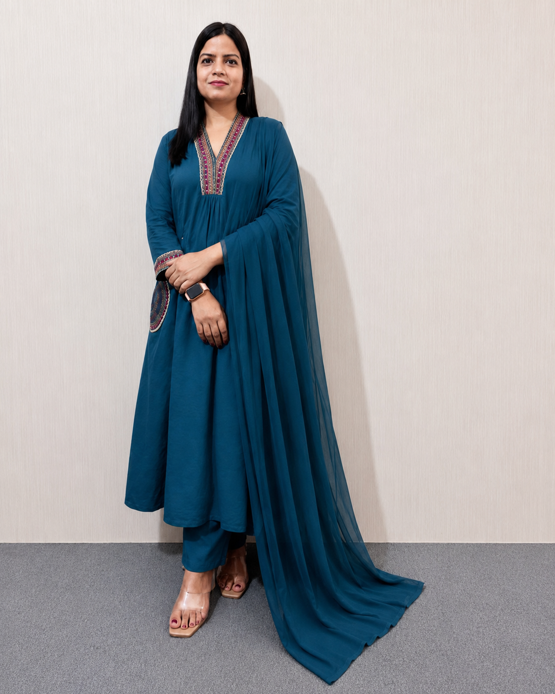 MUMZHUG Pure Cotton Blue Embroidered Feeding & Maternity Kurta Pant with Chiffon Dupatta Set | Nursing Wear for Moms | Rakhi Collection | Dispatch Starts from 7th August