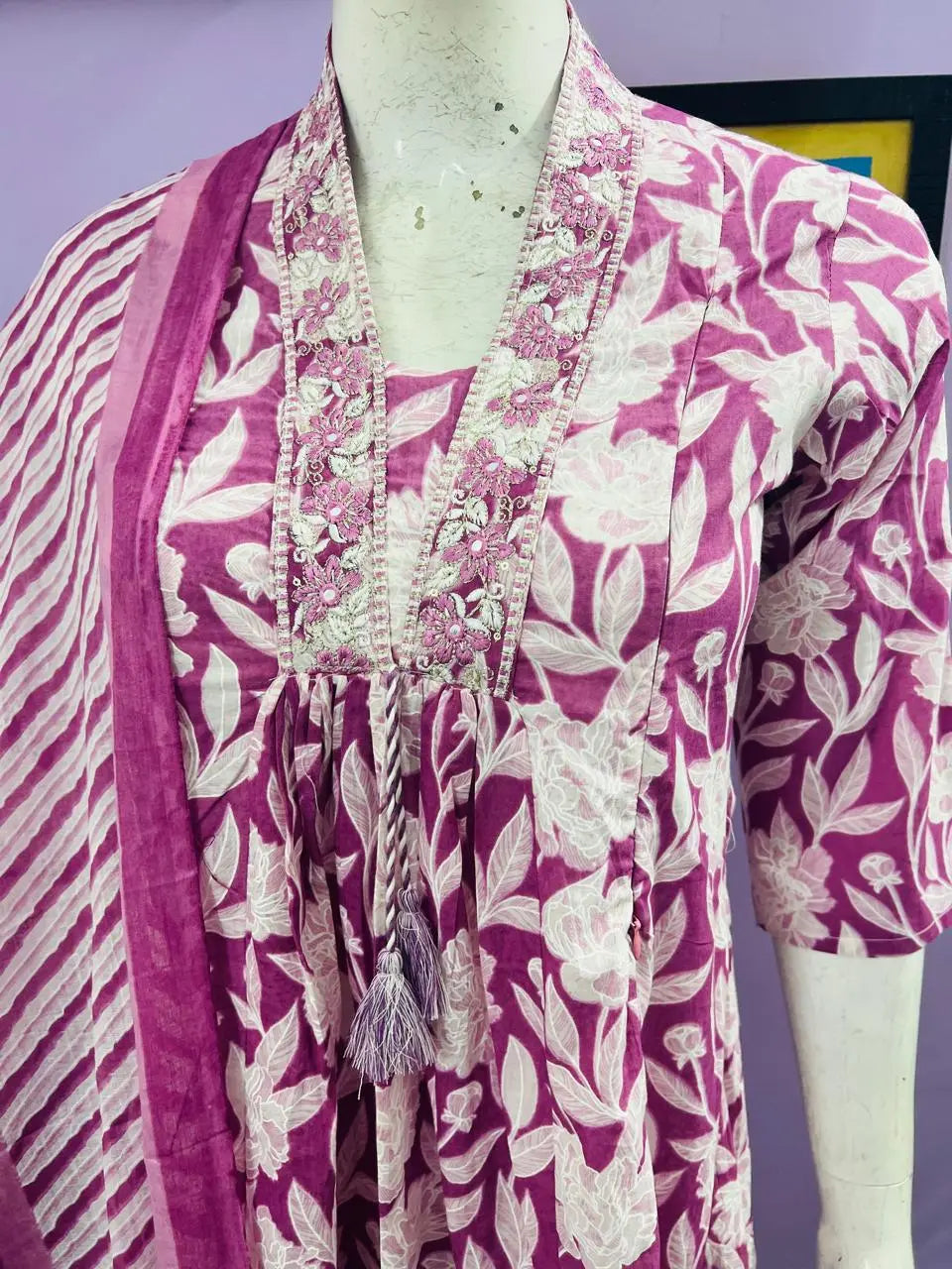 MUMZHUG PRINTED COTTON EMBROIDERED KURTA PANT AND DUPATTA SET FOR FEEDING AND MATERNITY PURPOSE mumzhug Feeding suit set